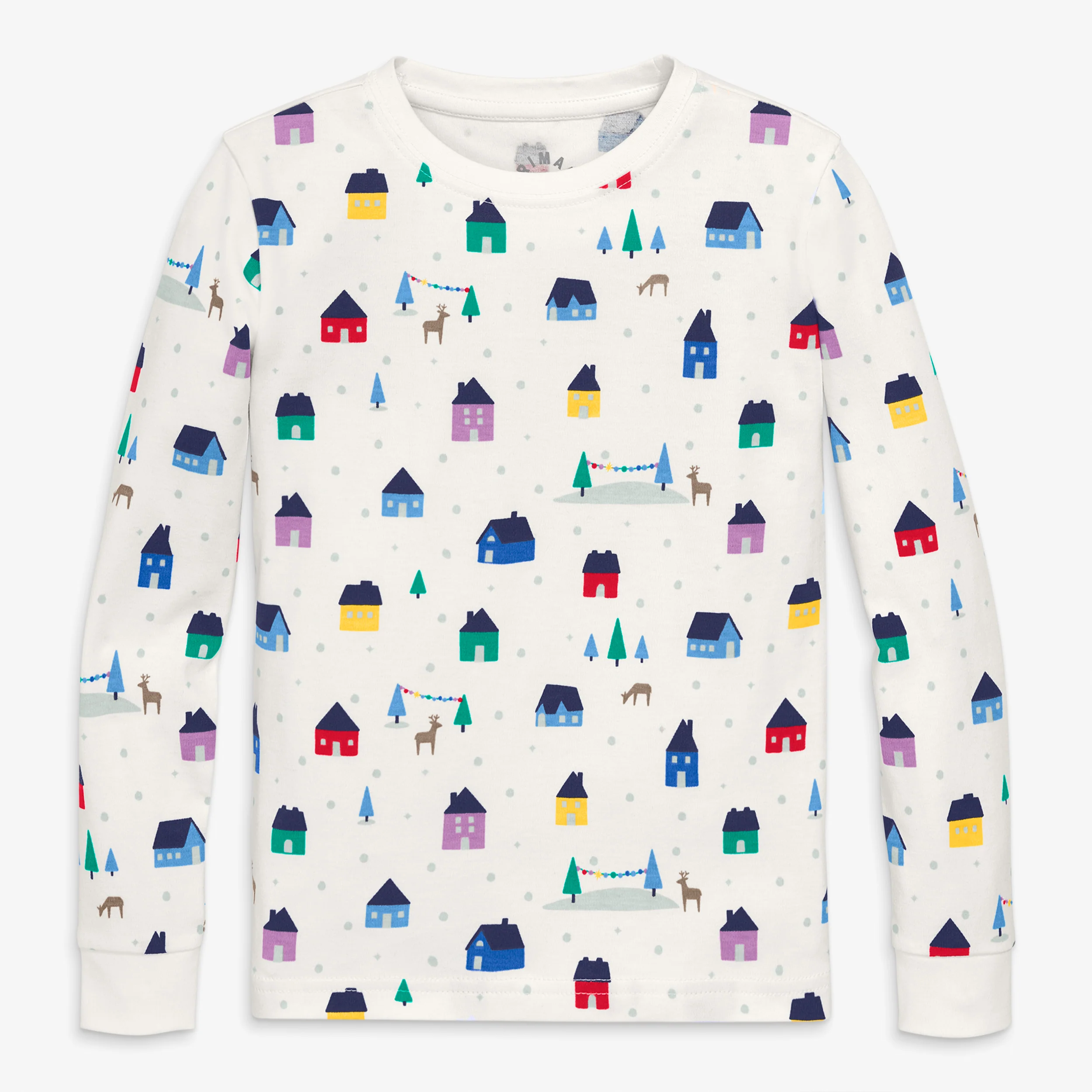 Kids organic long sleeve PJ top in rainbow village