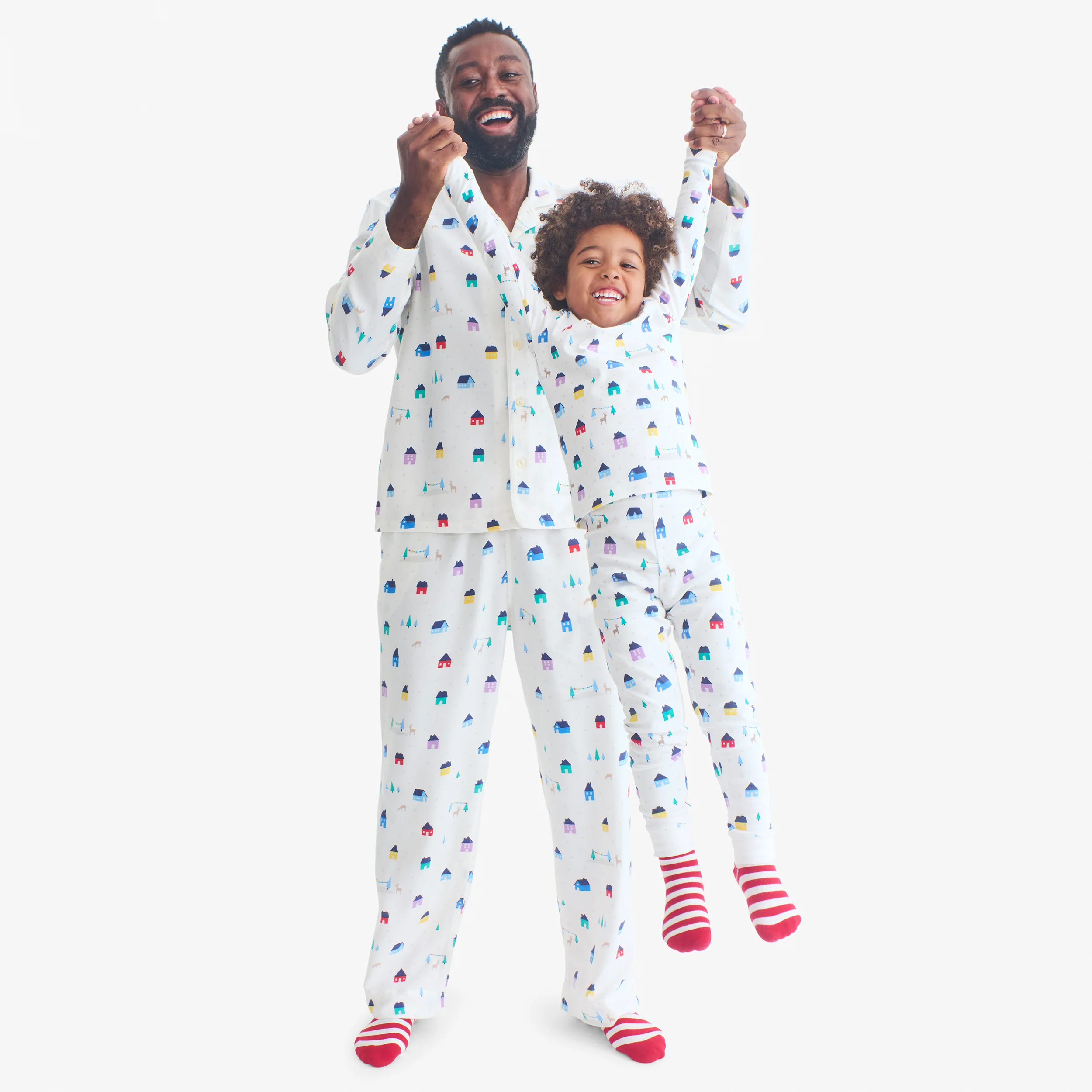 Kids organic long sleeve PJ top in rainbow village - Image 2