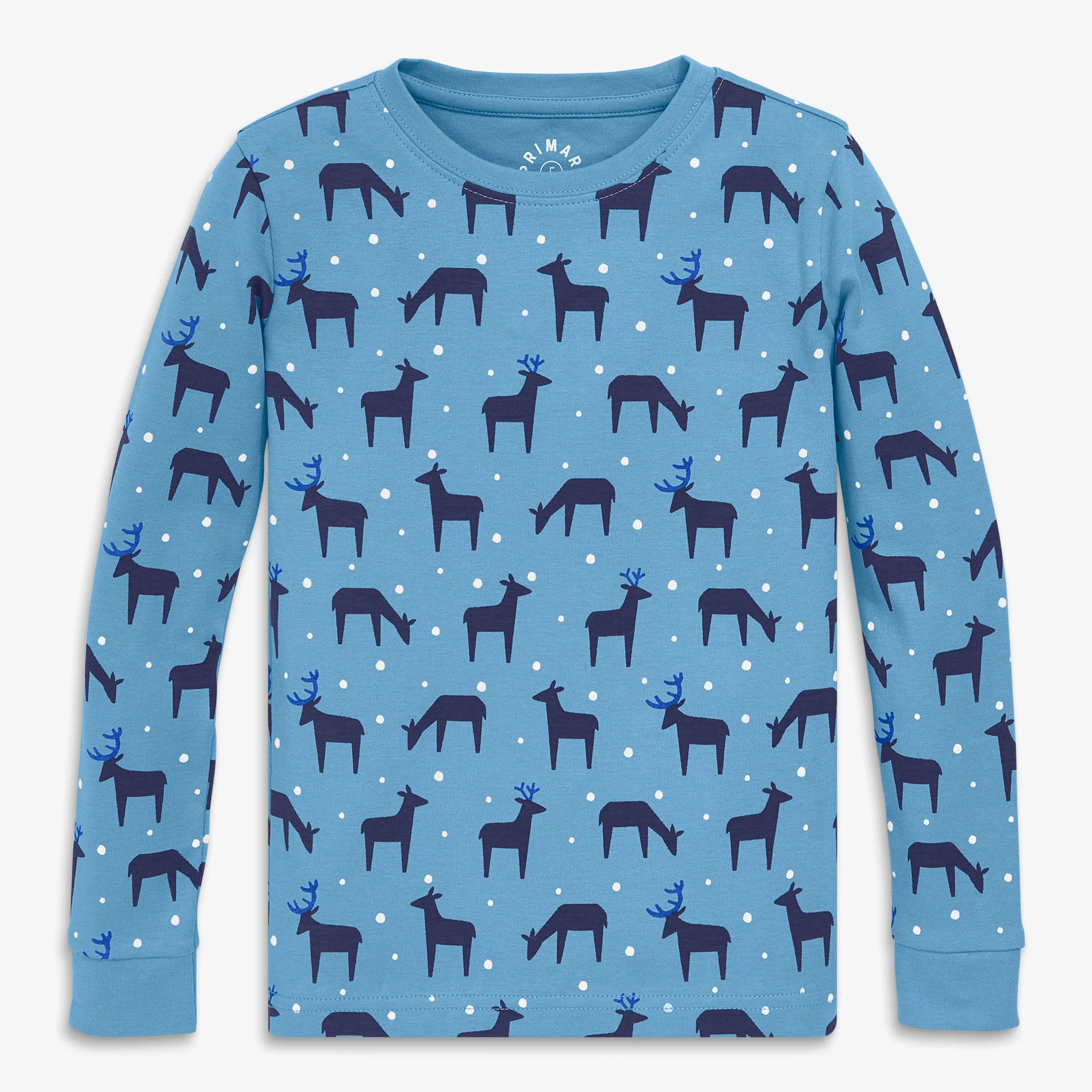 Kids organic long sleeve PJ top in snowy reindeer - Image 2