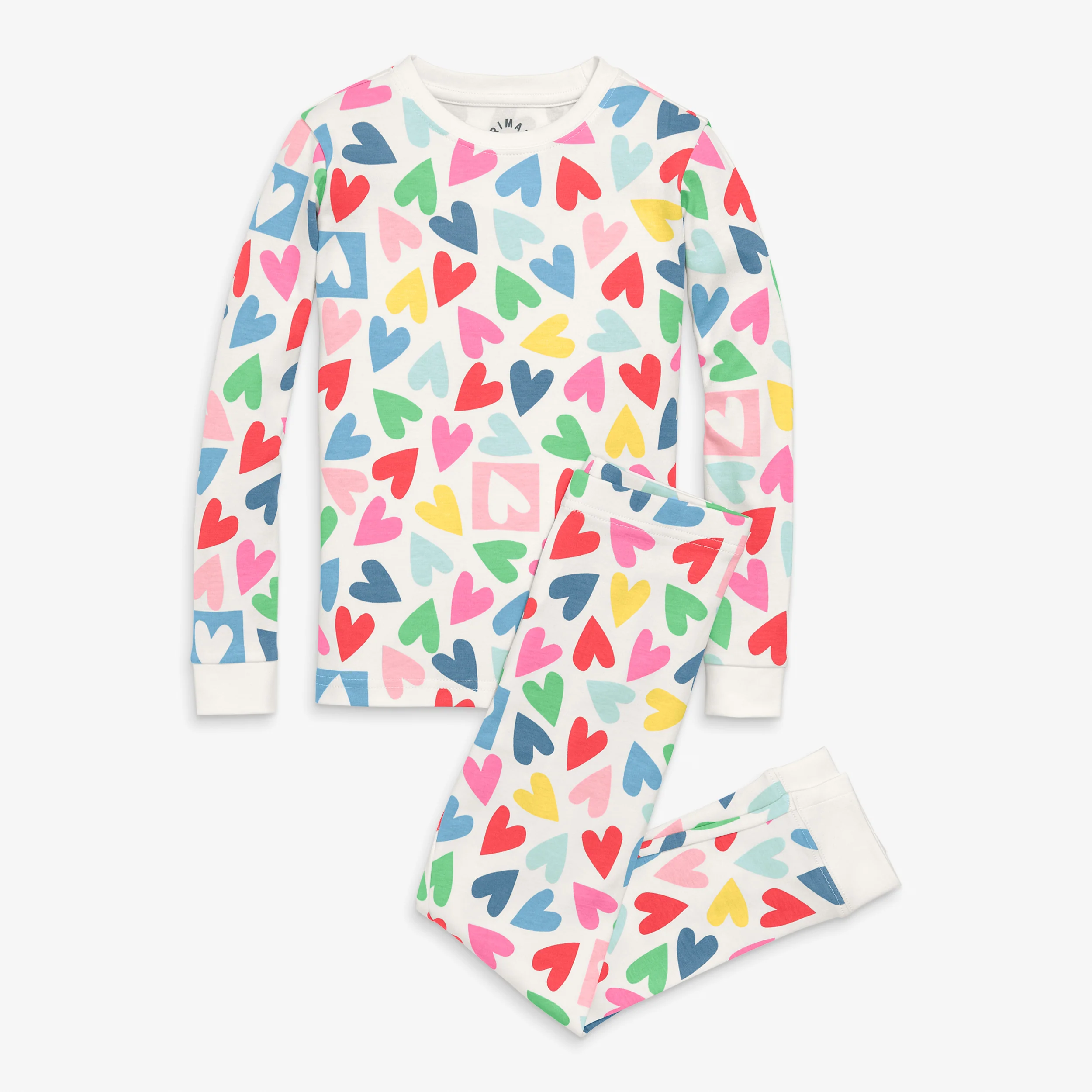 Kids organic long sleeve PJ set in rainbow candy hearts - Image 2