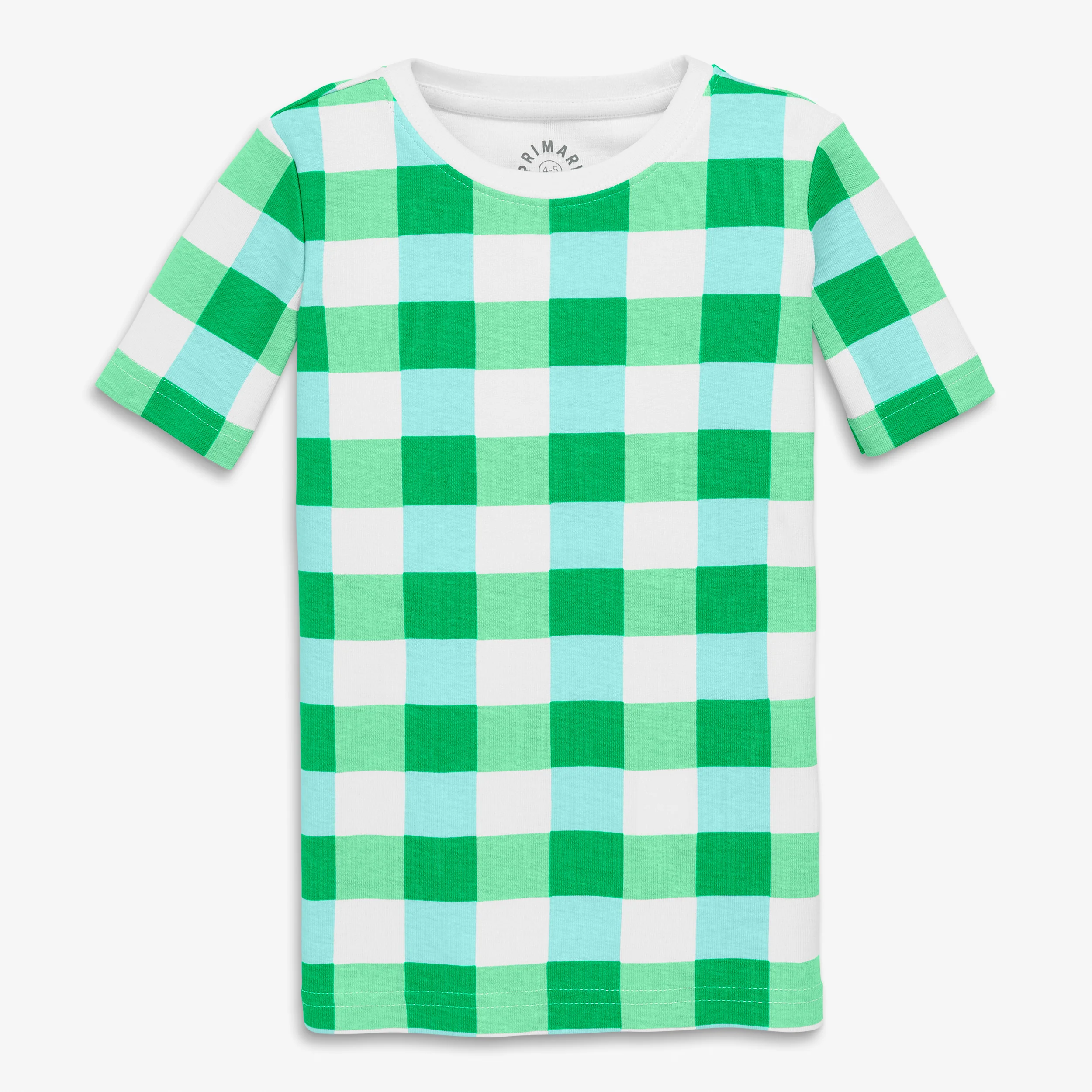 Clearance kids organic short sleeve pj top in gingham - Image 2