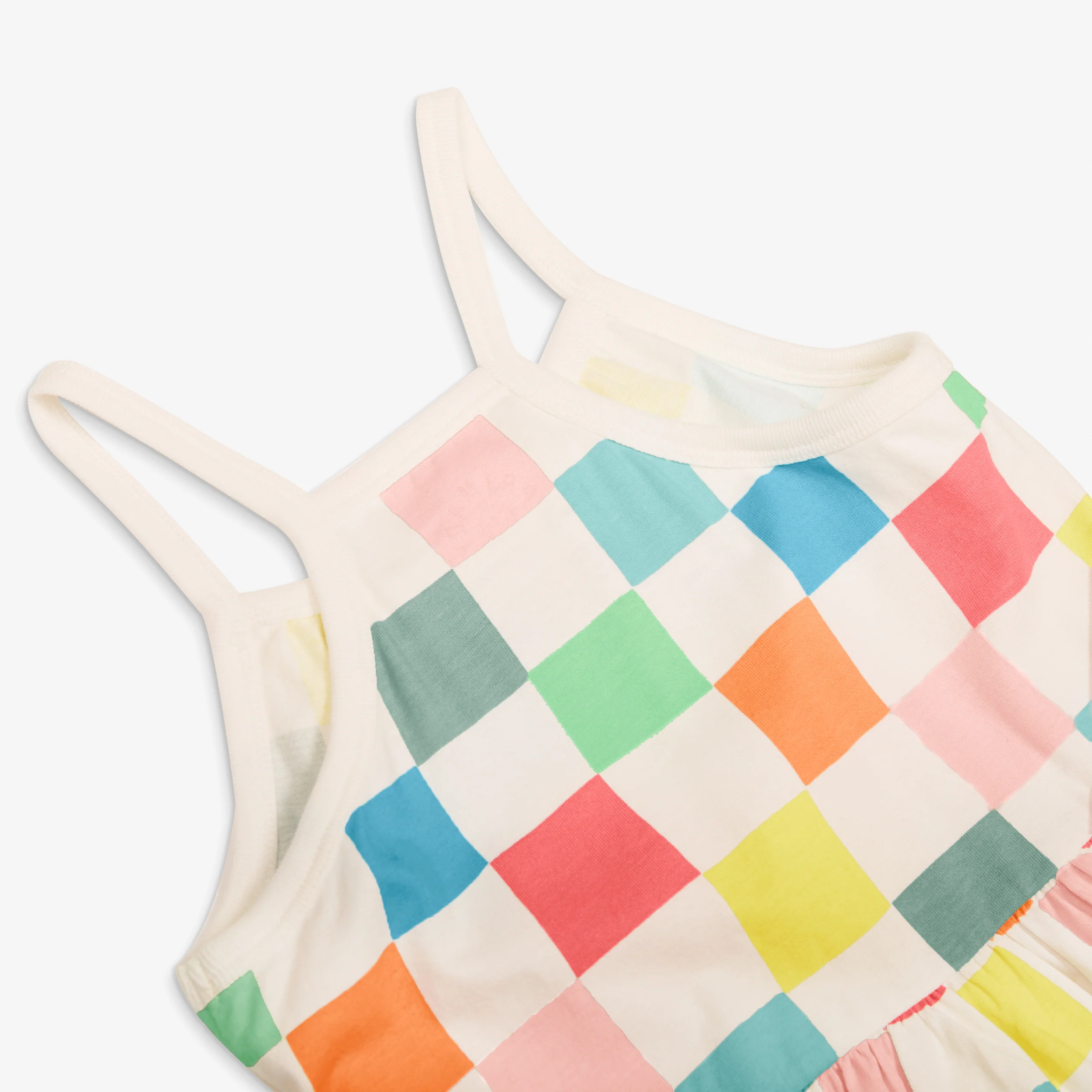 Kids picnic dress in rainbow checkerboard - Image 4