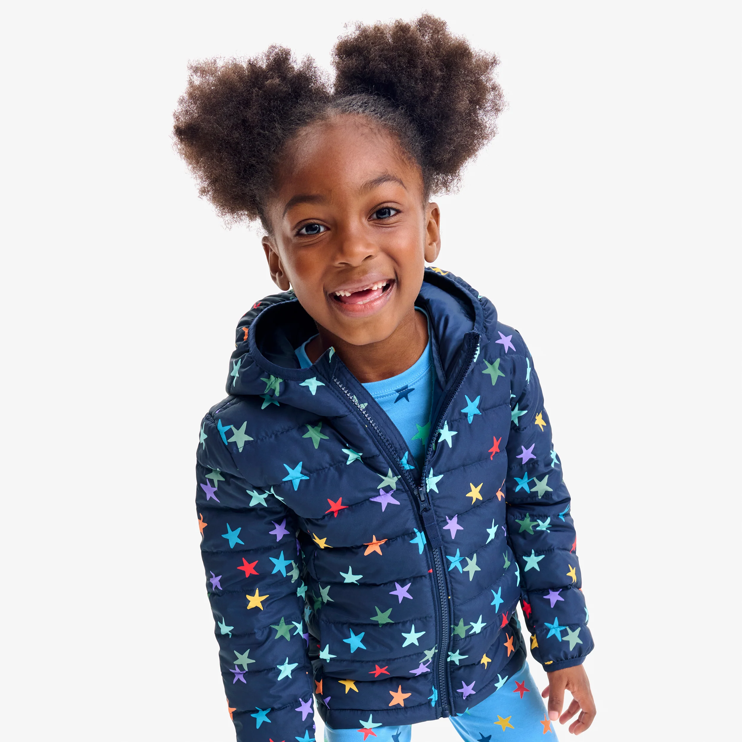 Clearance kids lightweight puffer jacket in rainbow confetti stars