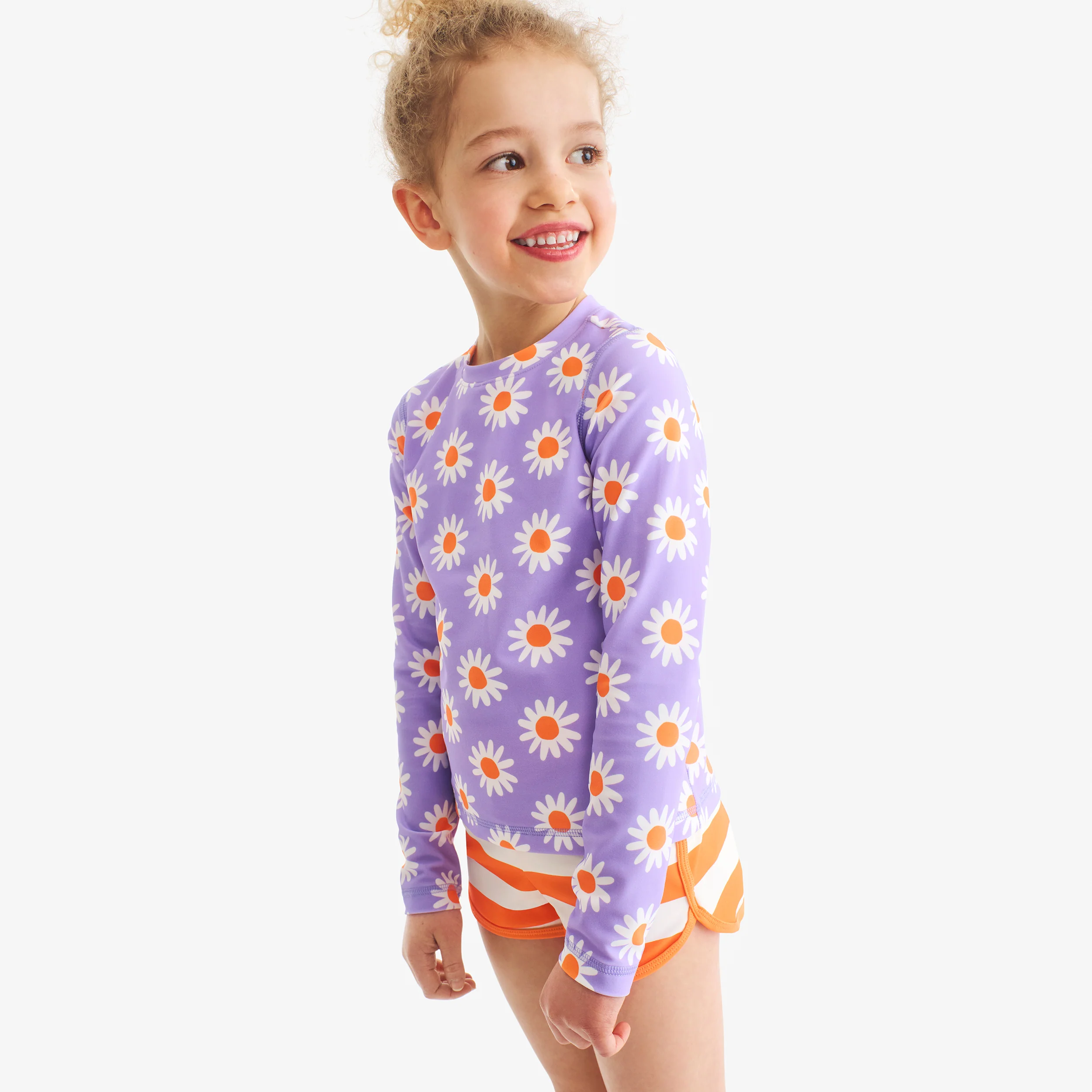 Kids long sleeve swim top in daisies - Image 3