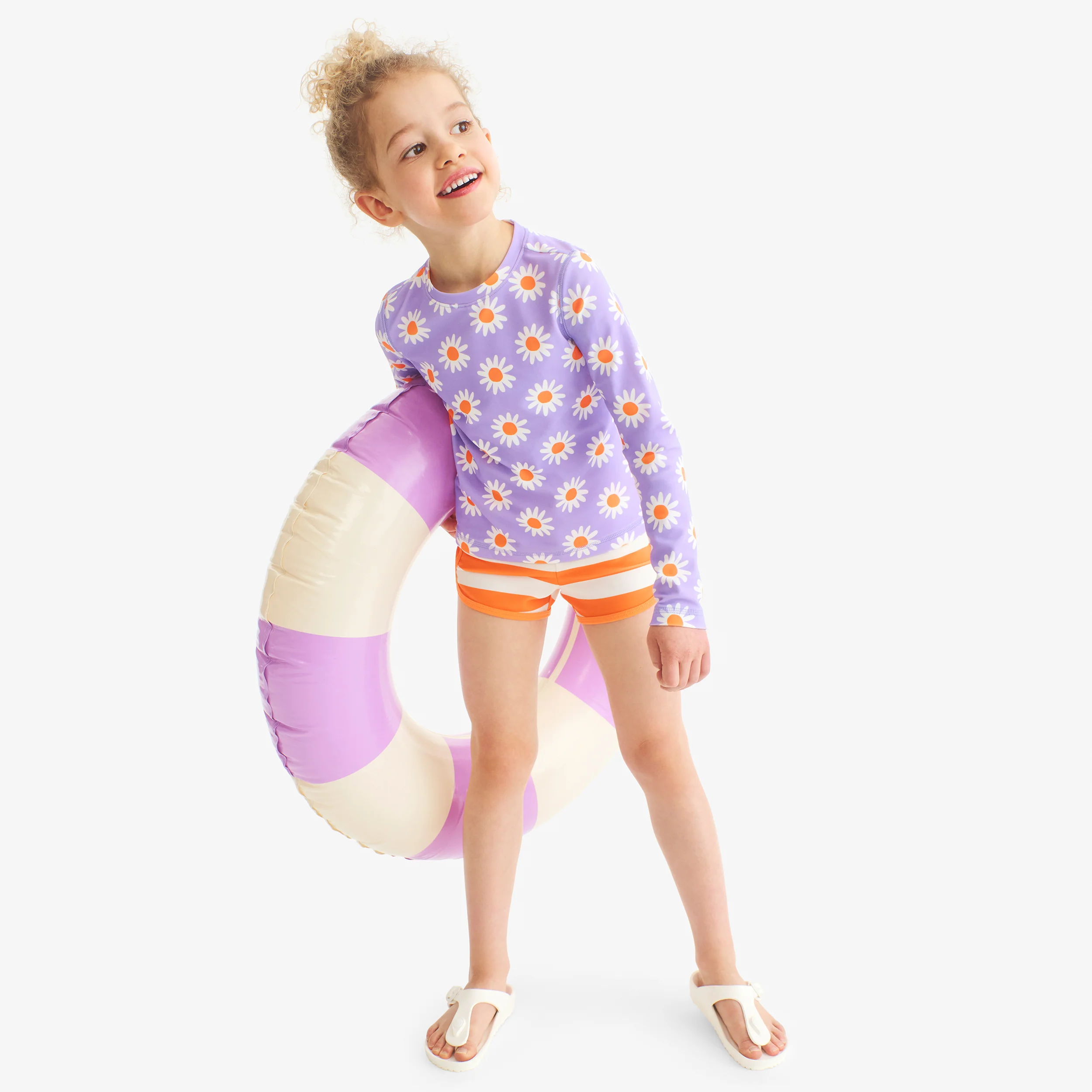 Kids long sleeve swim top in daisies - Image 4