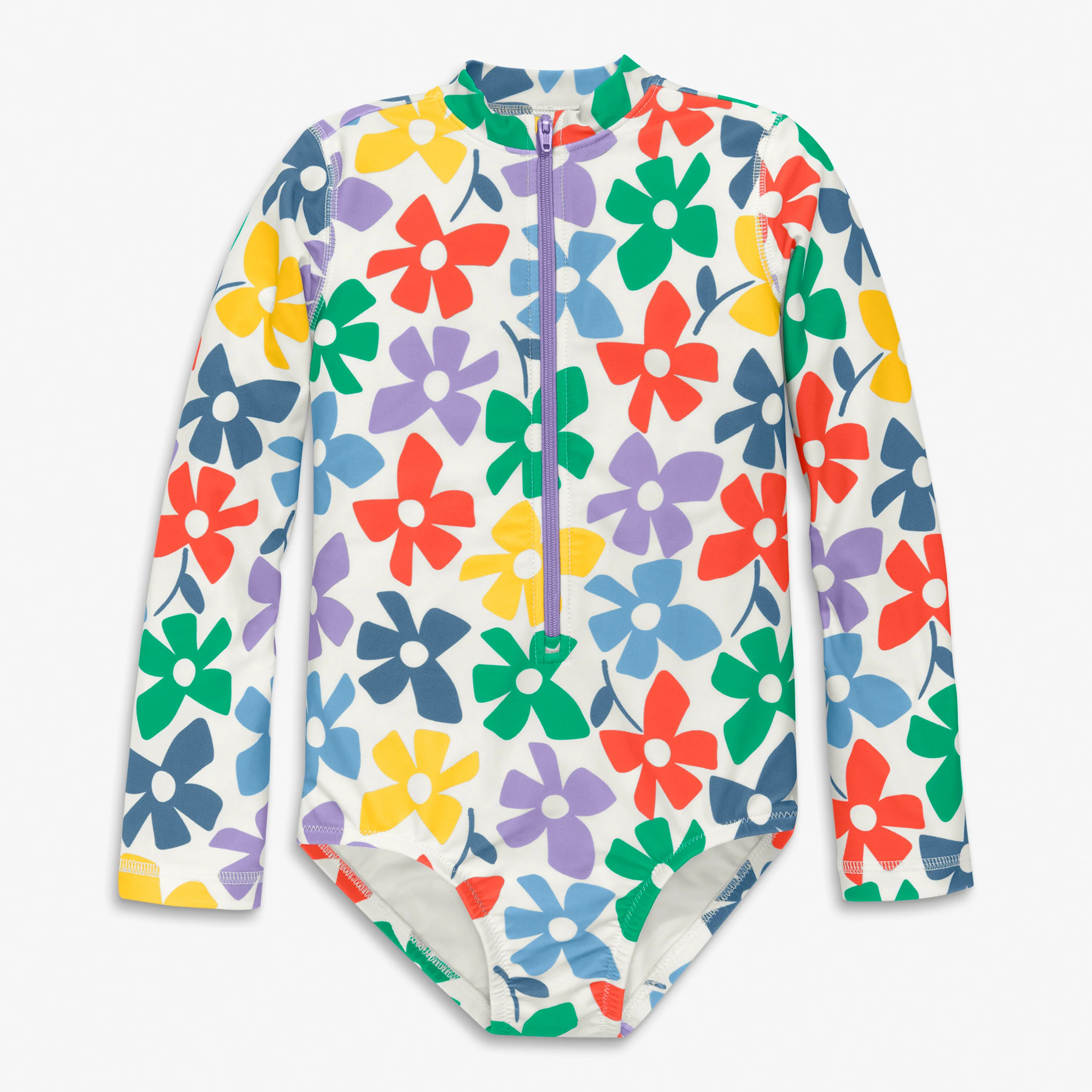 Kids long sleeve one-piece rash guard rainbow blooms