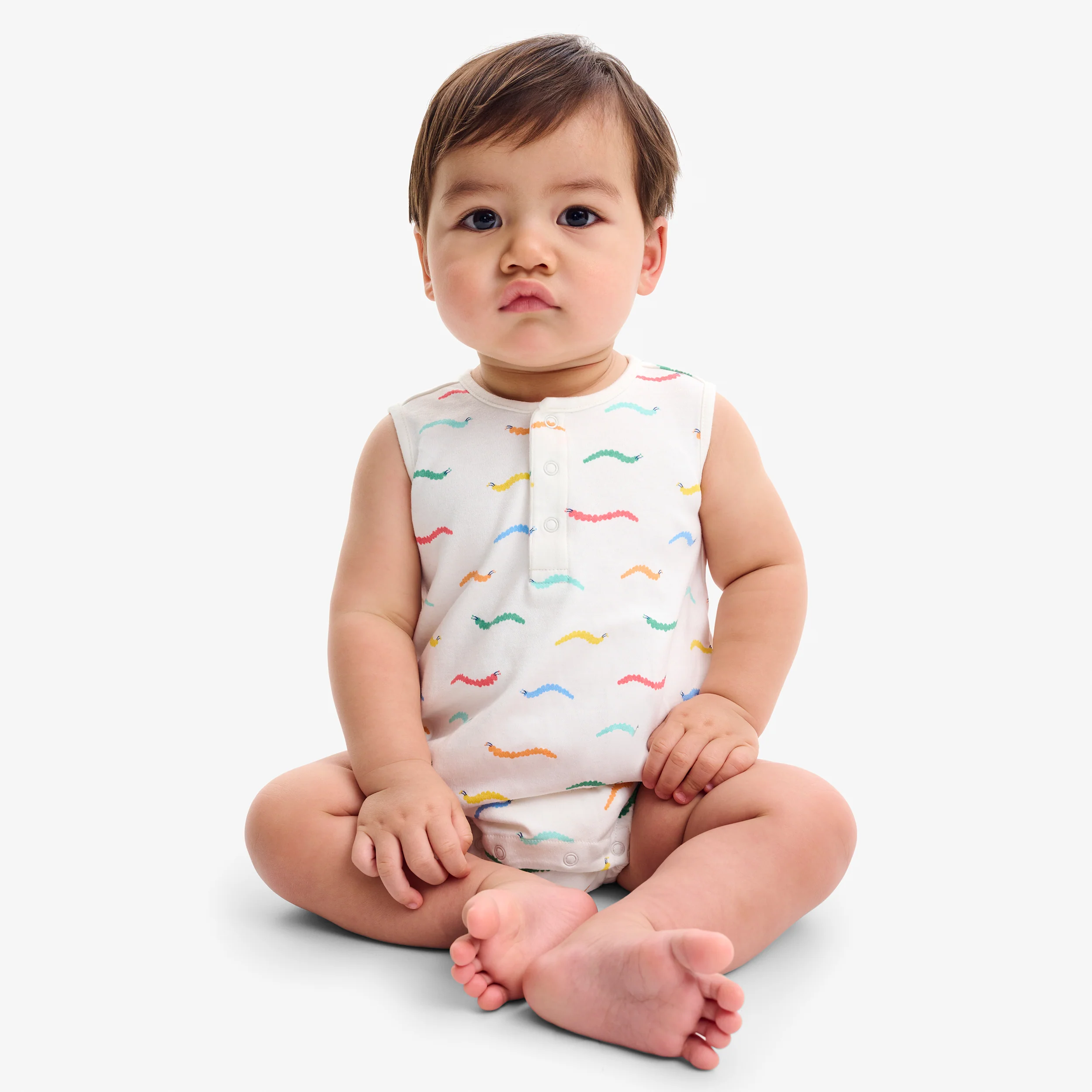 Baby organic henley tank shortie in baby bugs