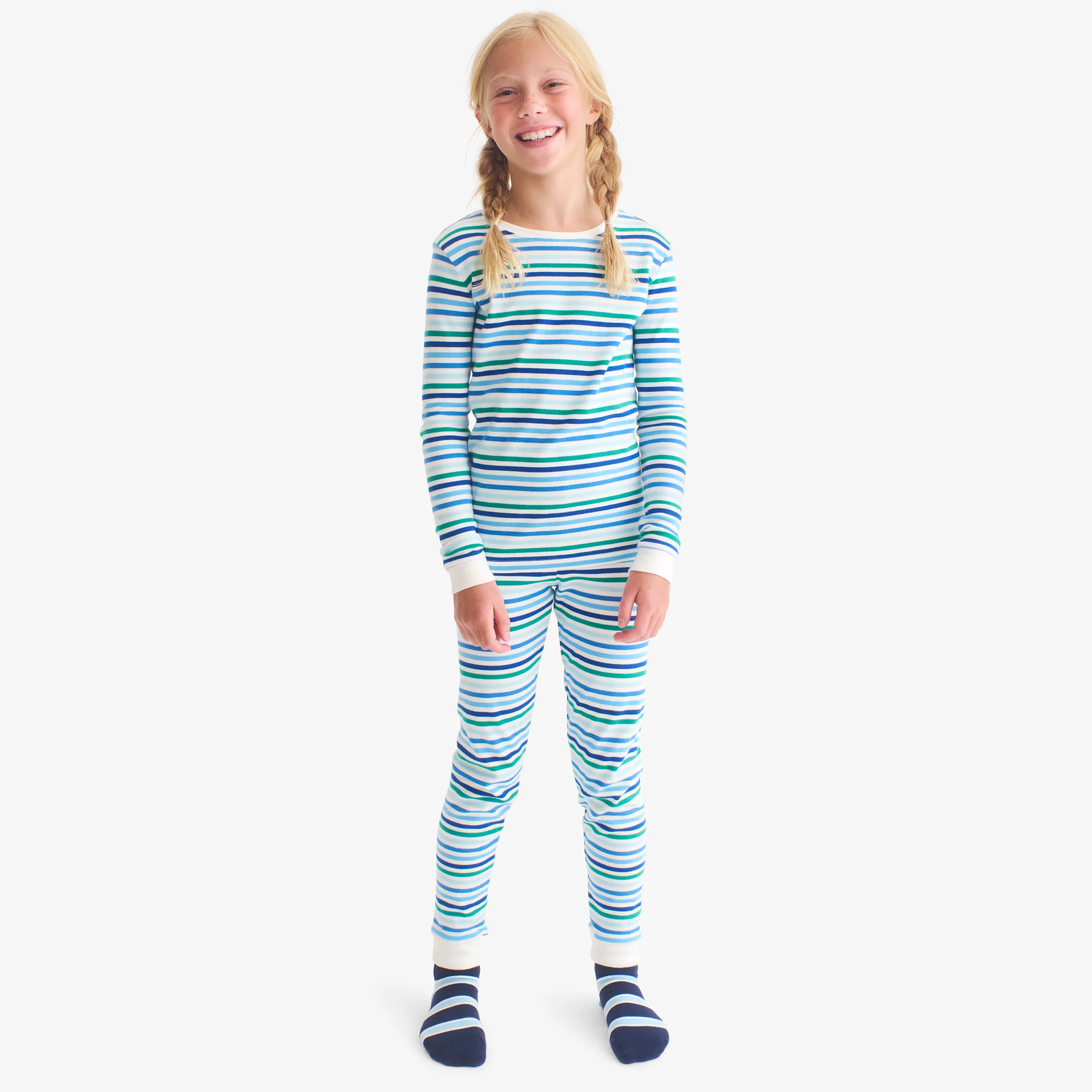Kids organic long sleeve PJ top in cool stripes - Image 3