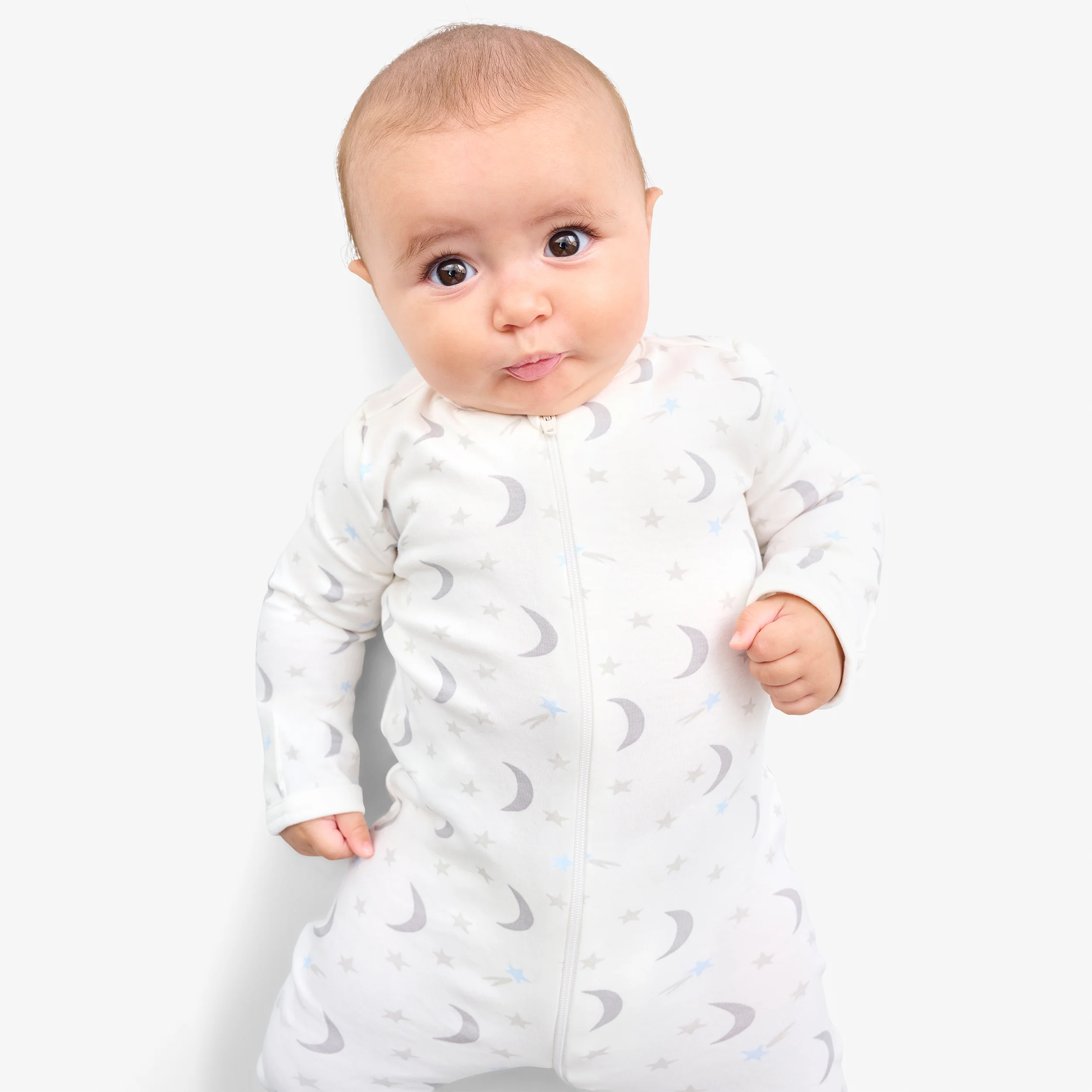 Baby organic zip footie in starry night - Image 2