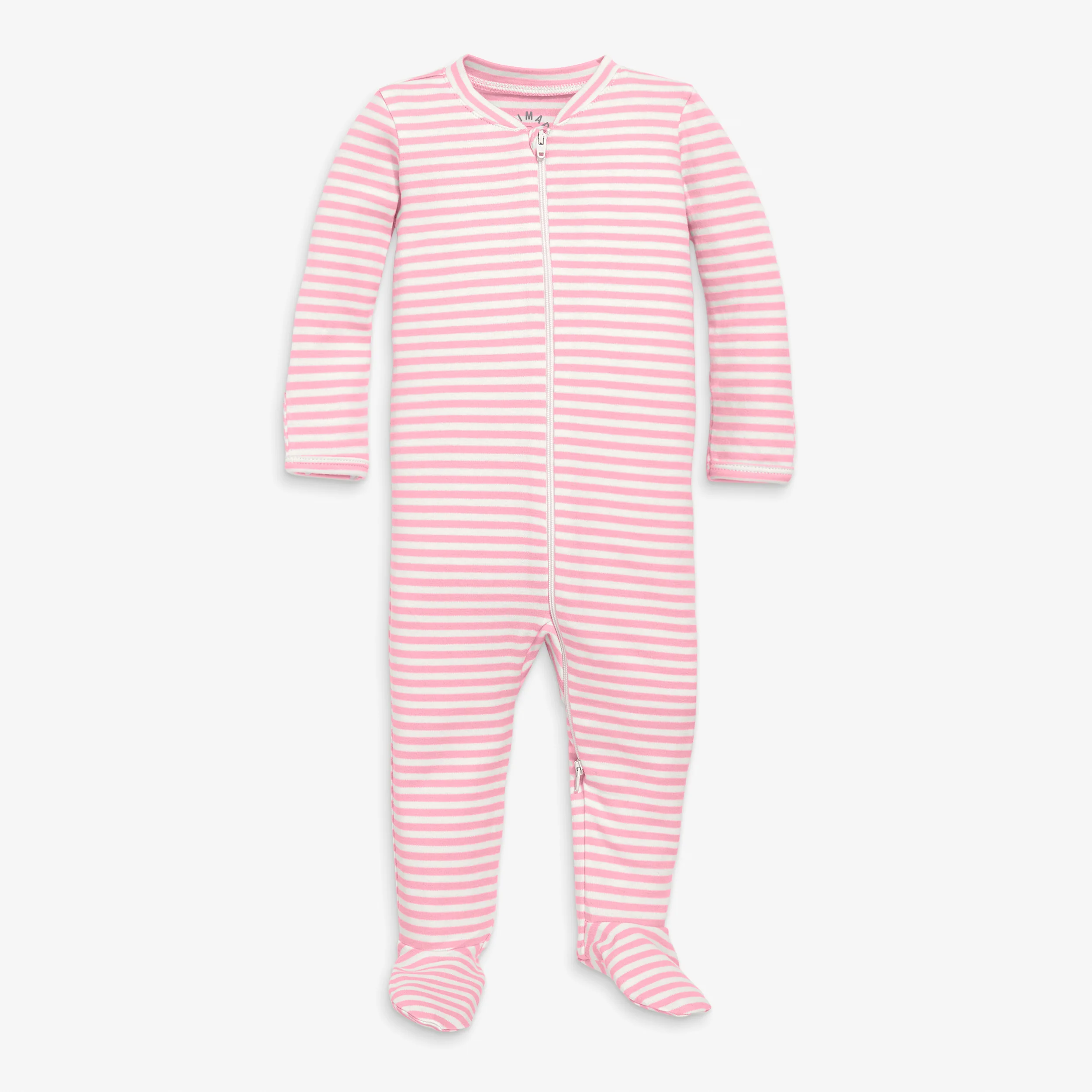 Baby organic zip footie in stripe - Image 2