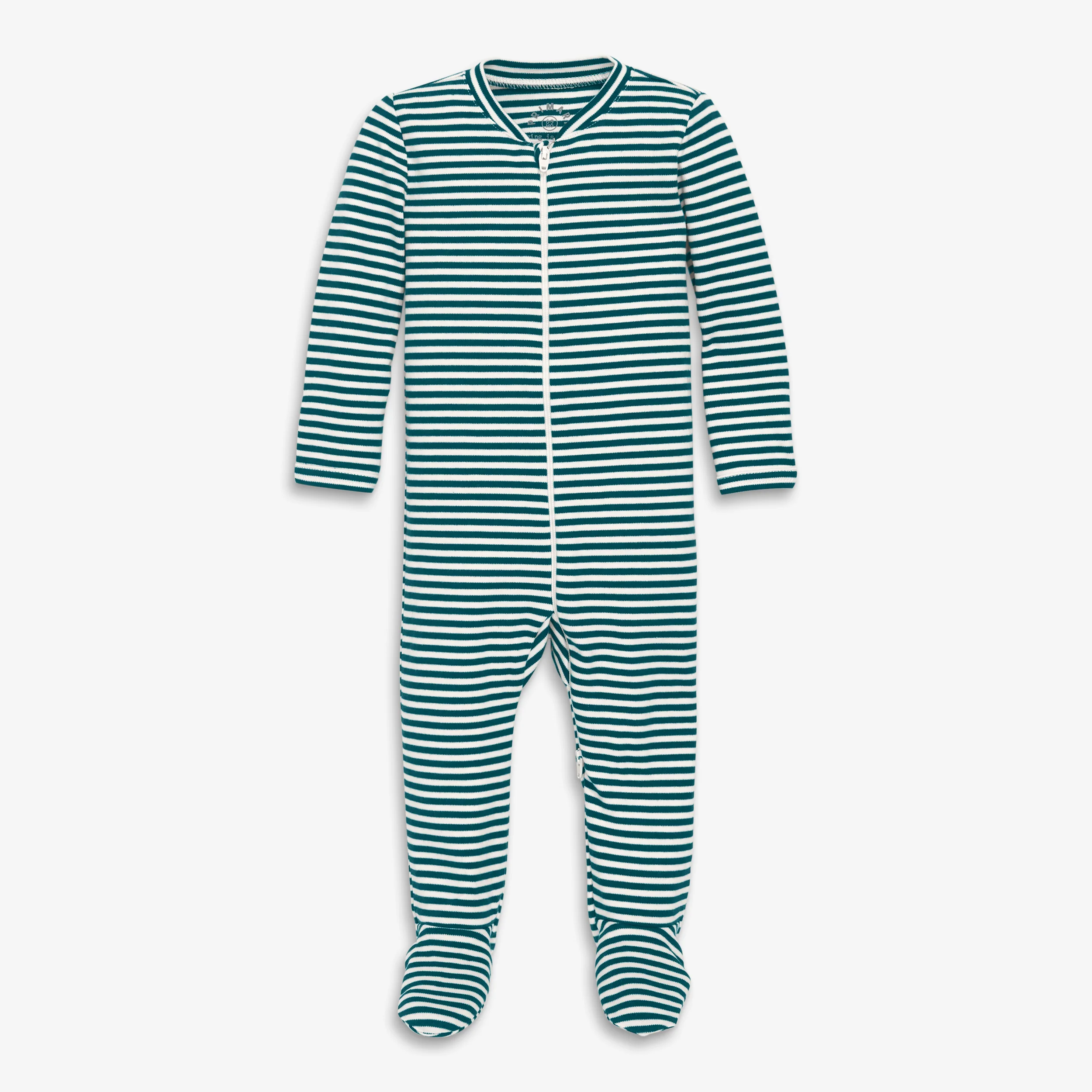 Baby organic zip footie in stripe - Image 8
