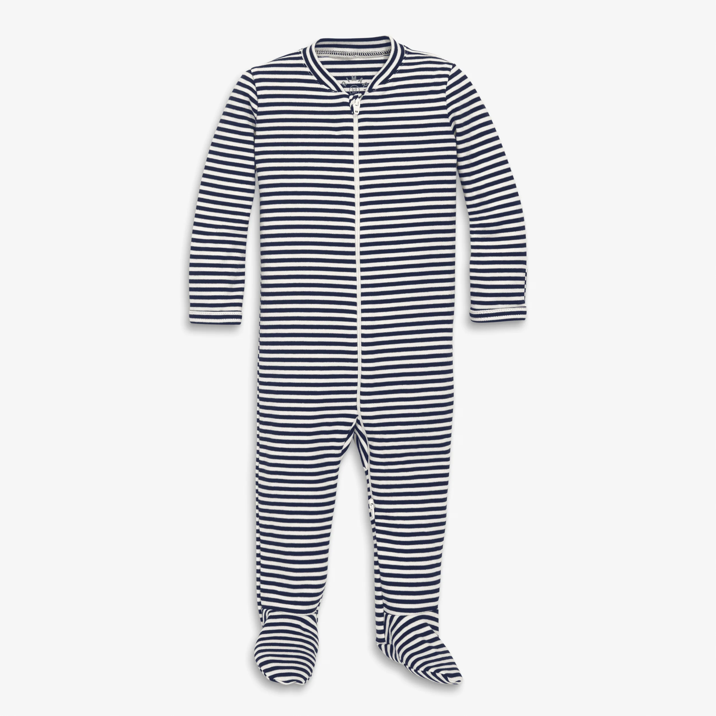 Baby organic zip footie in stripe - Image 9