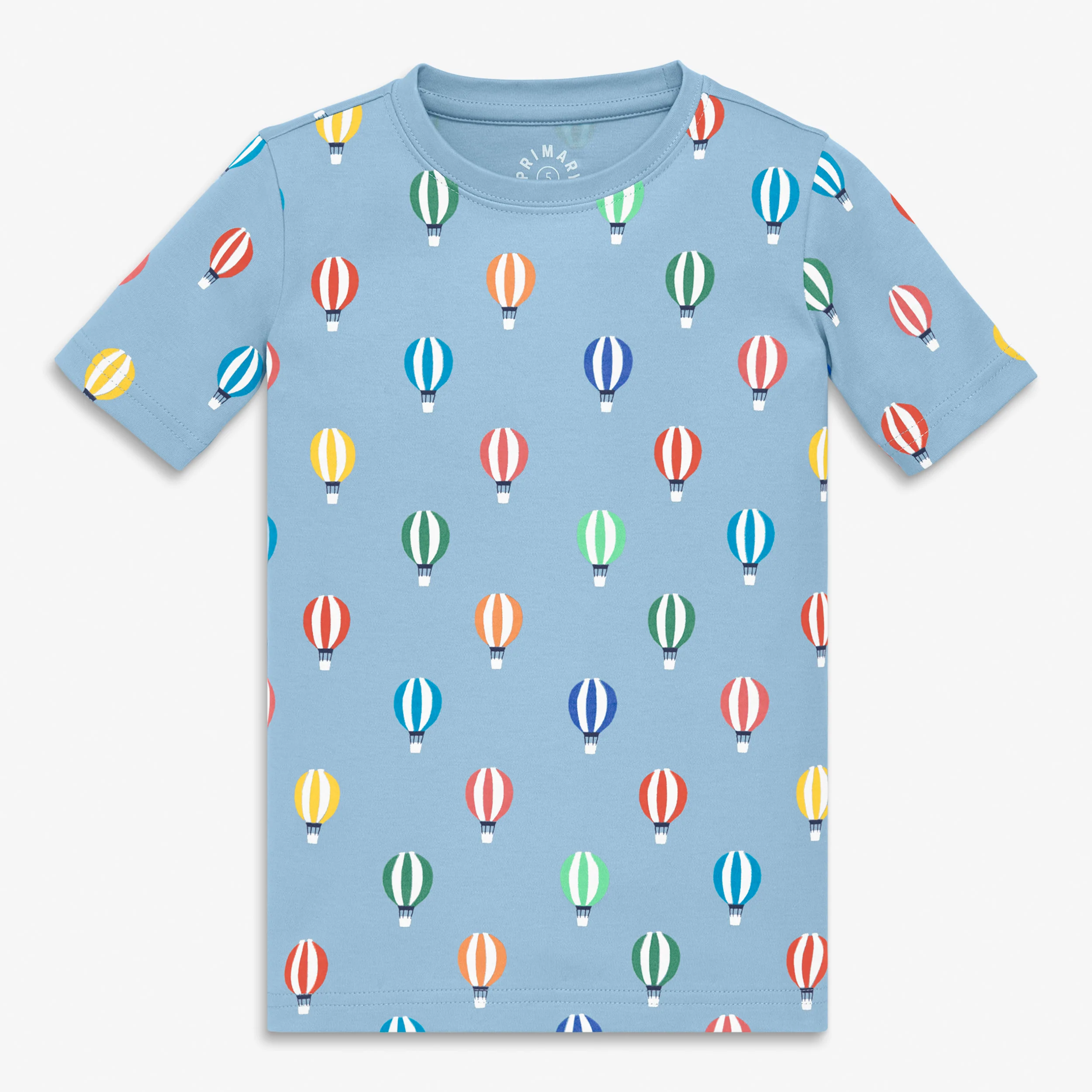 Kids organic short sleeve PJ top in hot air balloons