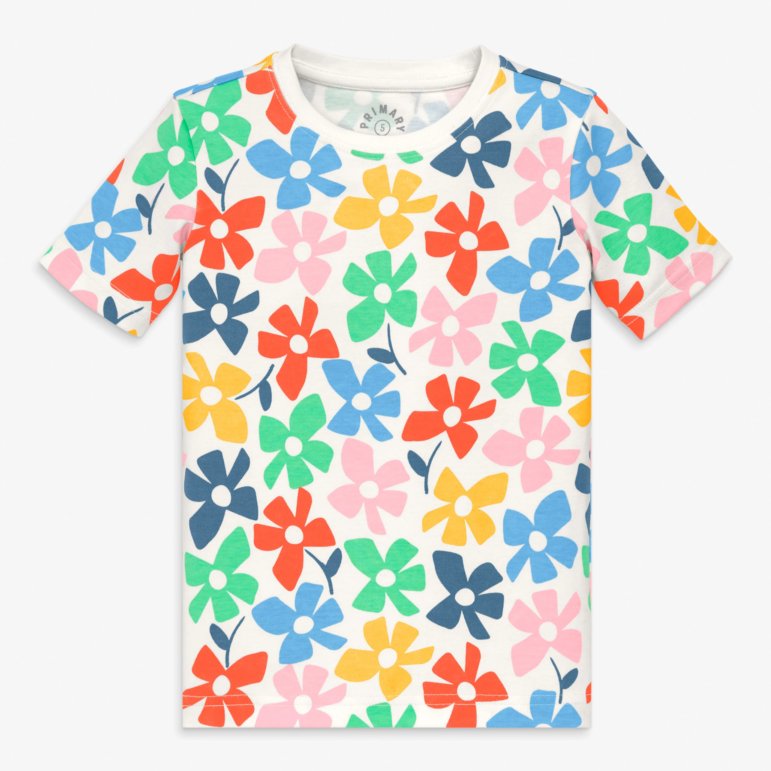 Kids organic short sleeve PJ top in rainbow blooms