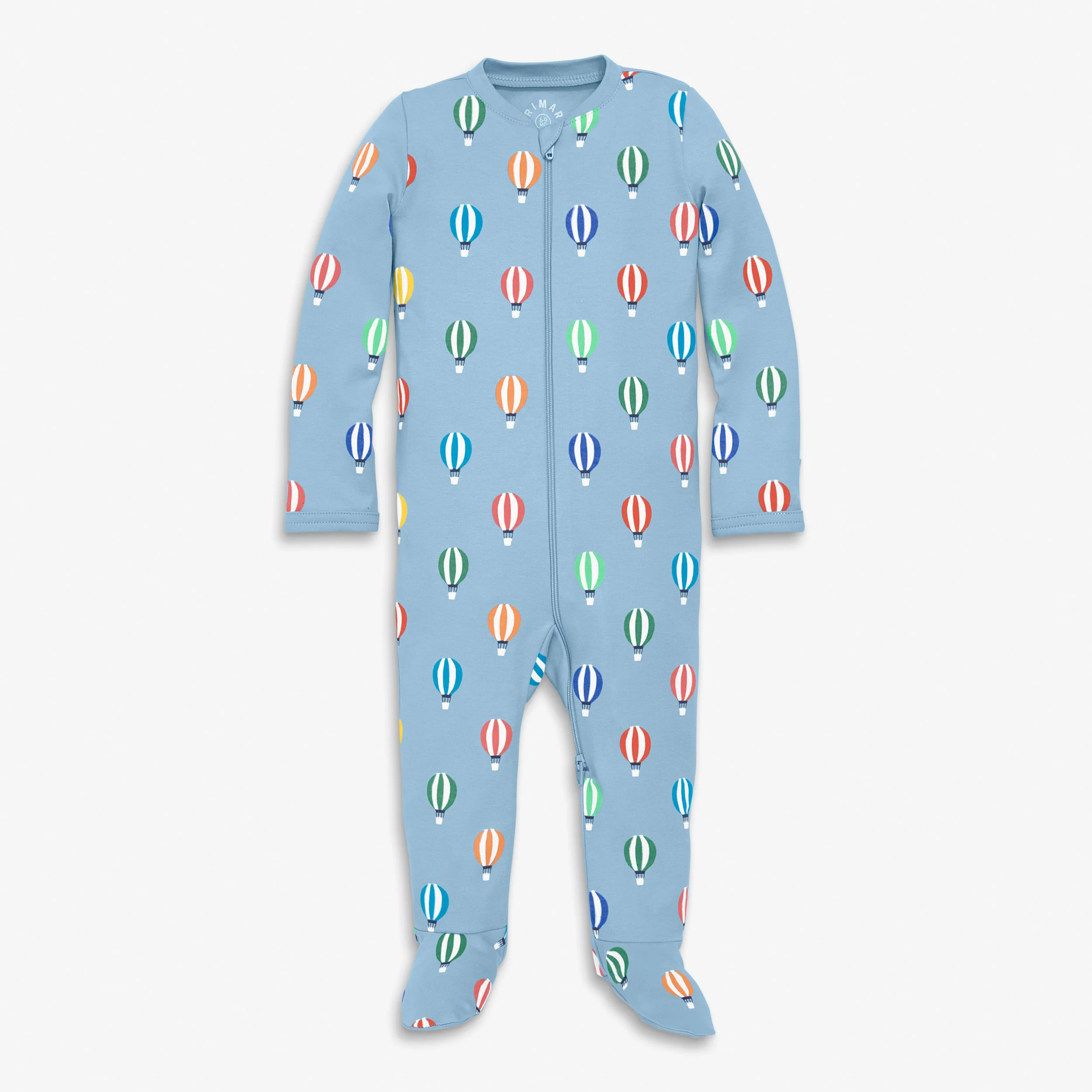 Baby organic zip footie in hot air balloons