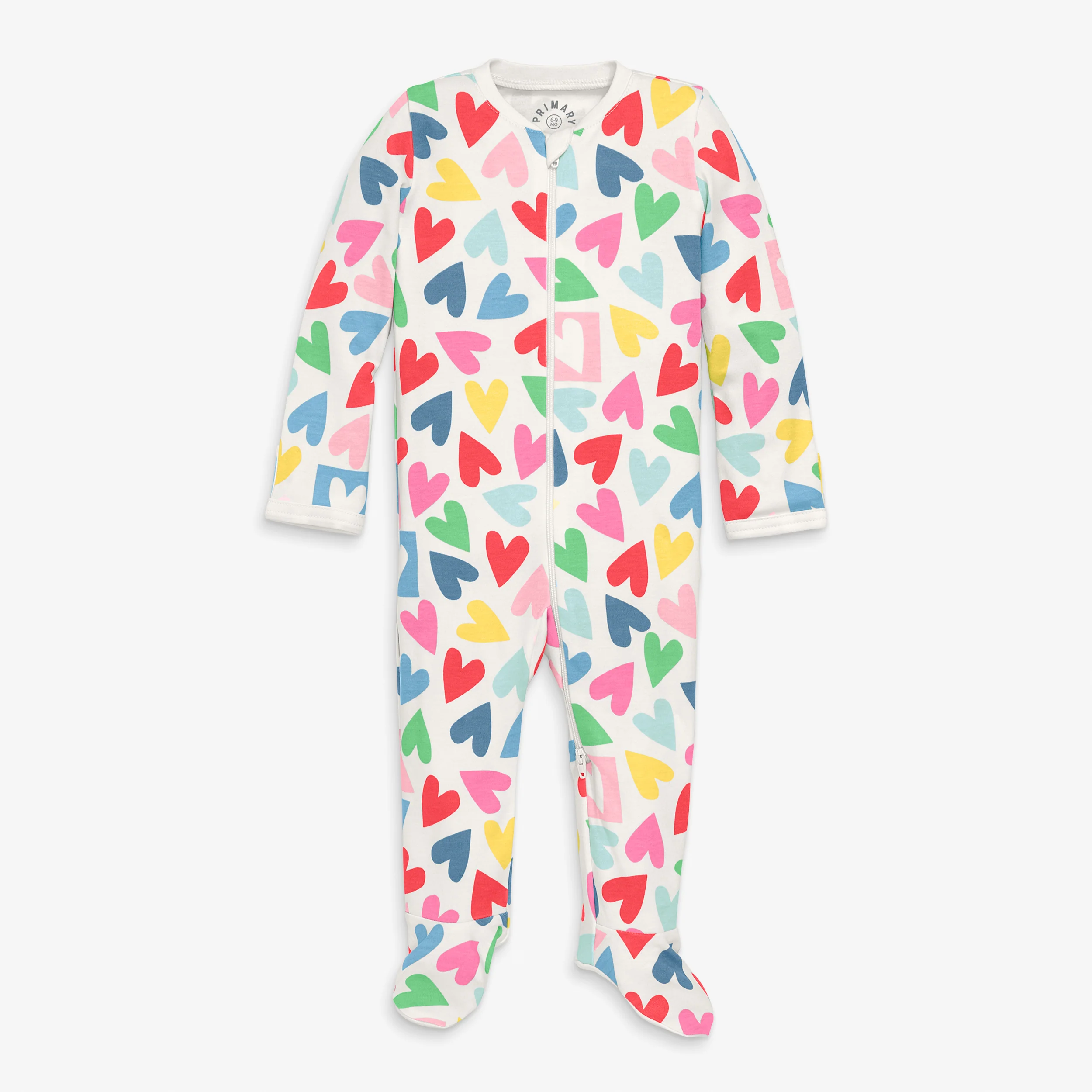 Baby organic zip footie in rainbow candy hearts - Image 2