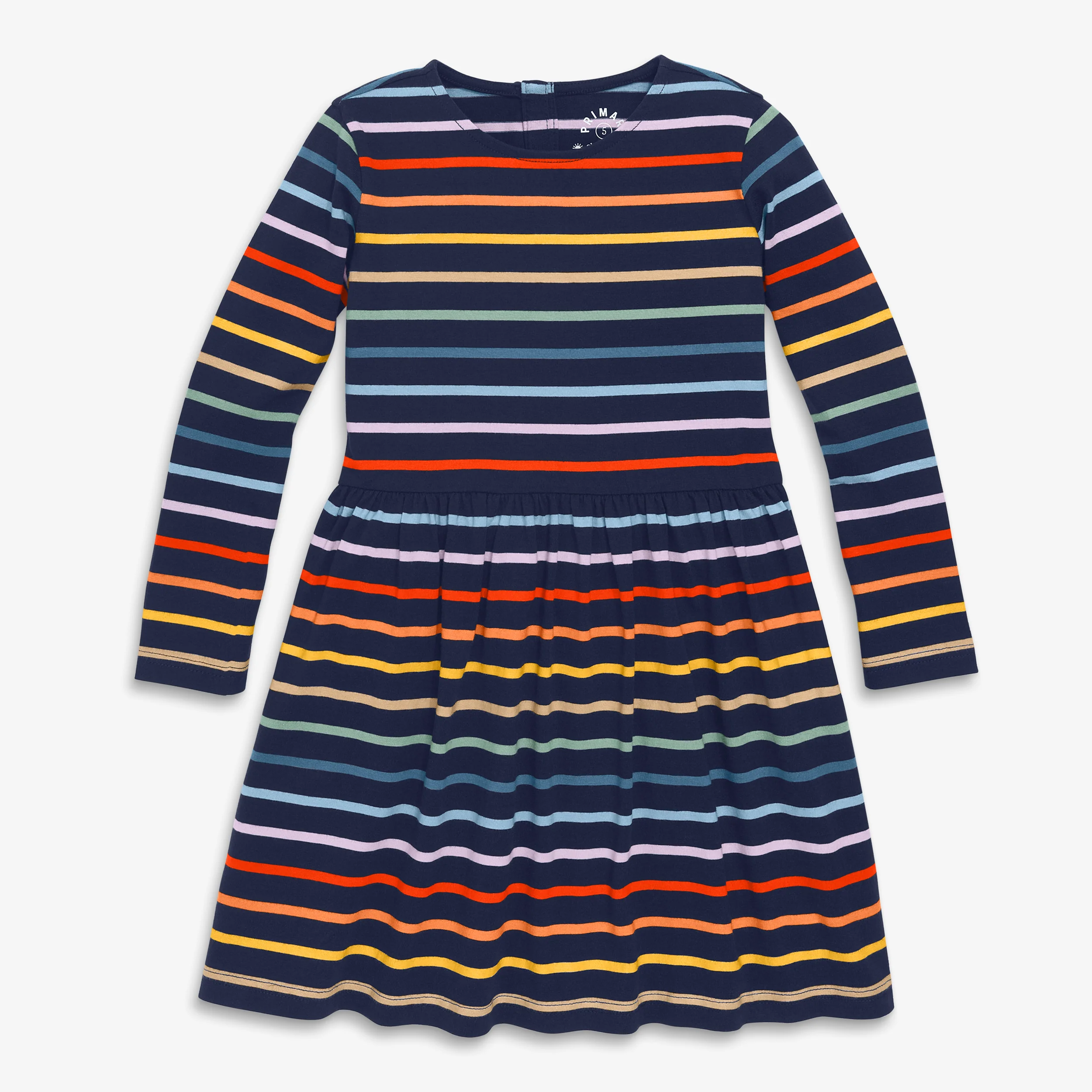 Kids long sleeve perfect pocket dress in rainbow stripe - Image 2