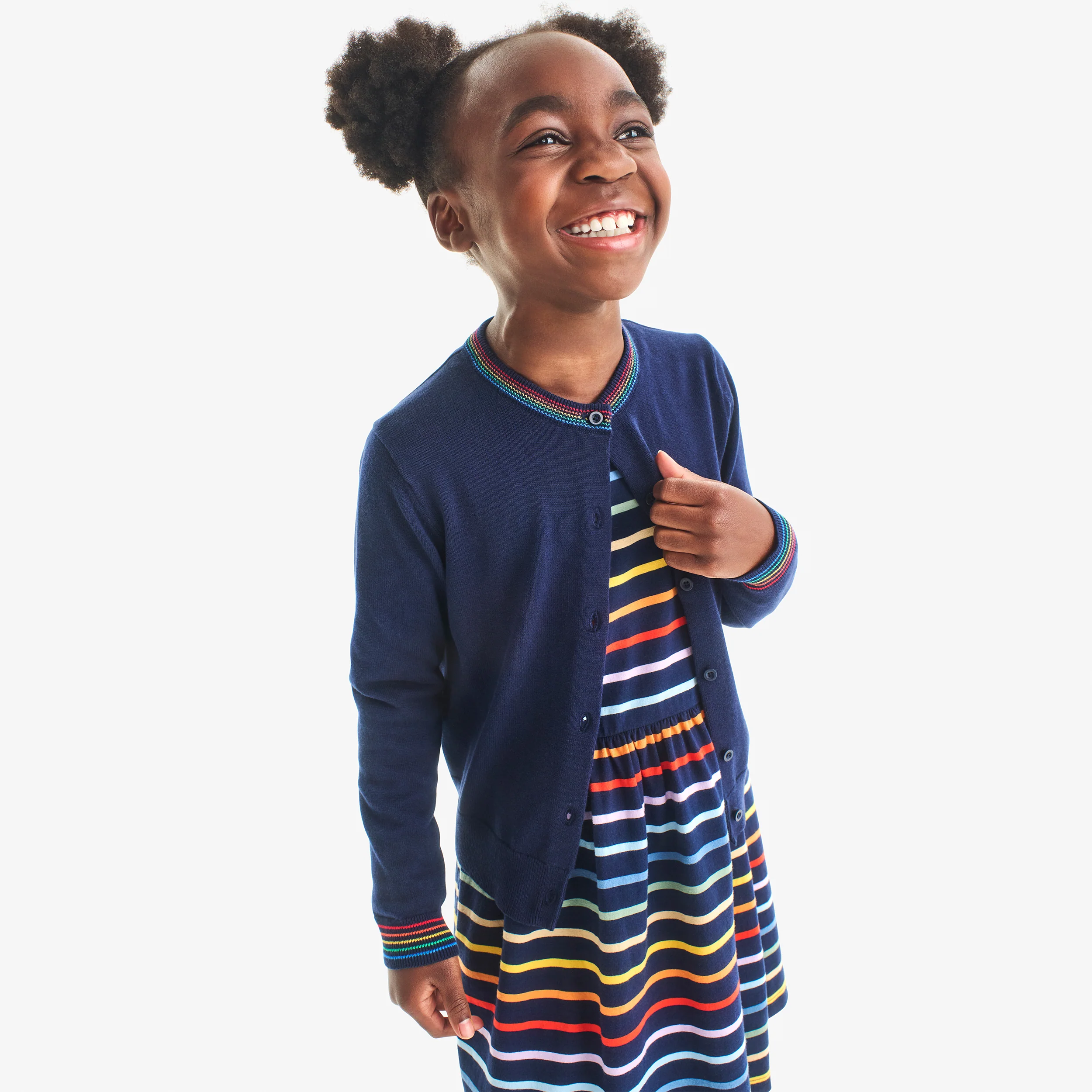 Kids long sleeve perfect pocket dress in rainbow stripe - Image 3