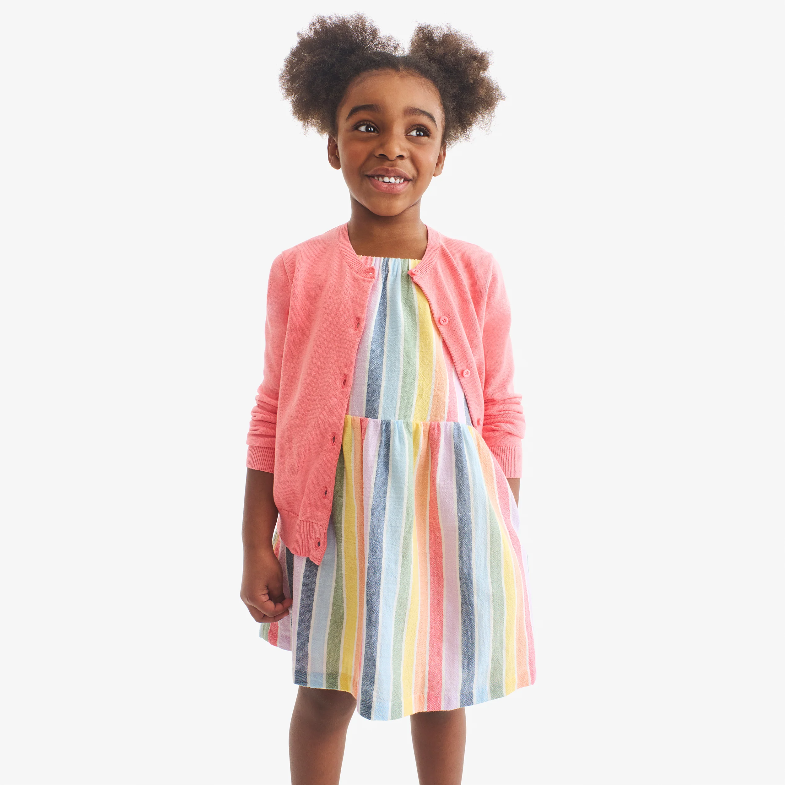 Kids cotton gauze picnic dress in rainbow stripe
