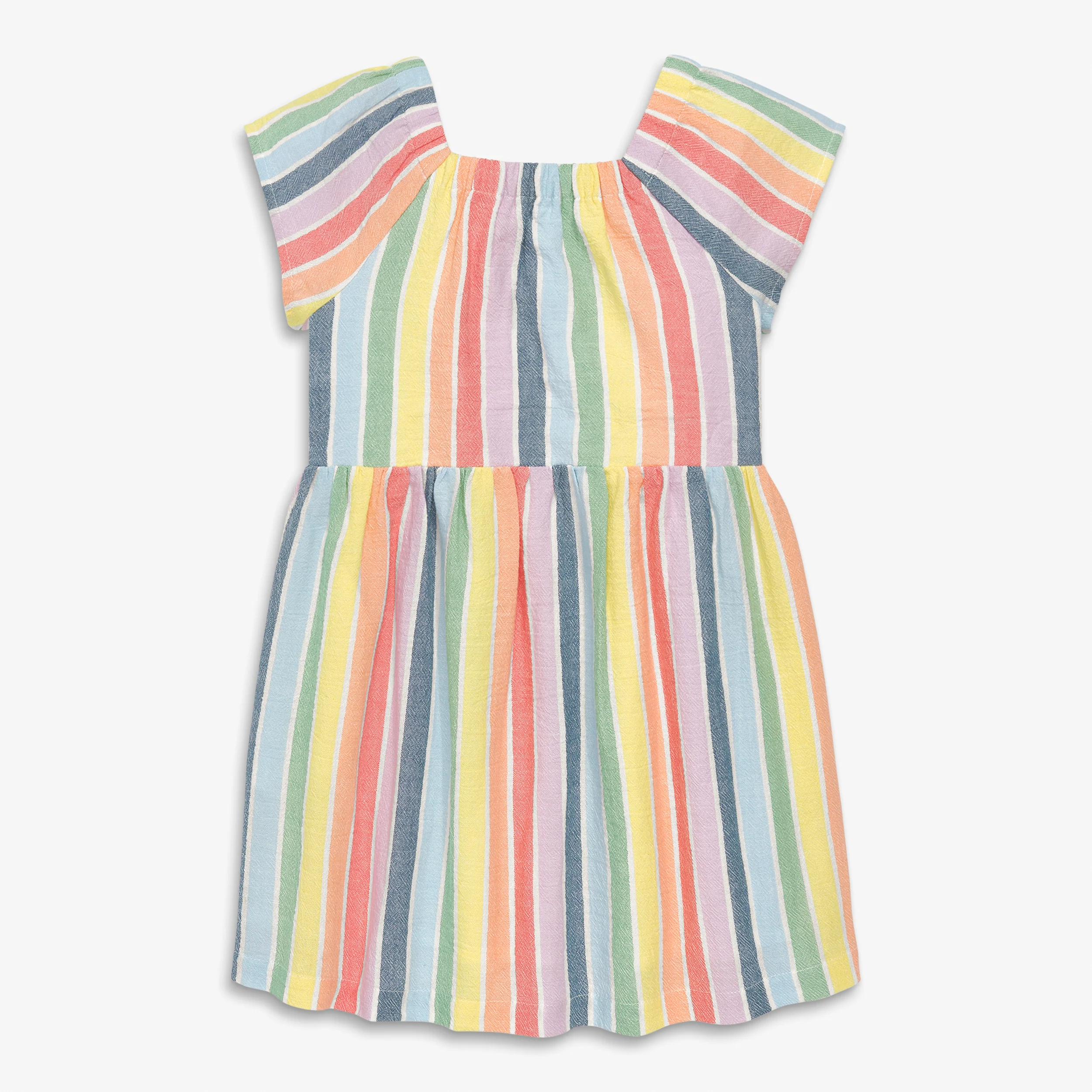 Kids cotton gauze picnic dress in rainbow stripe - Image 2