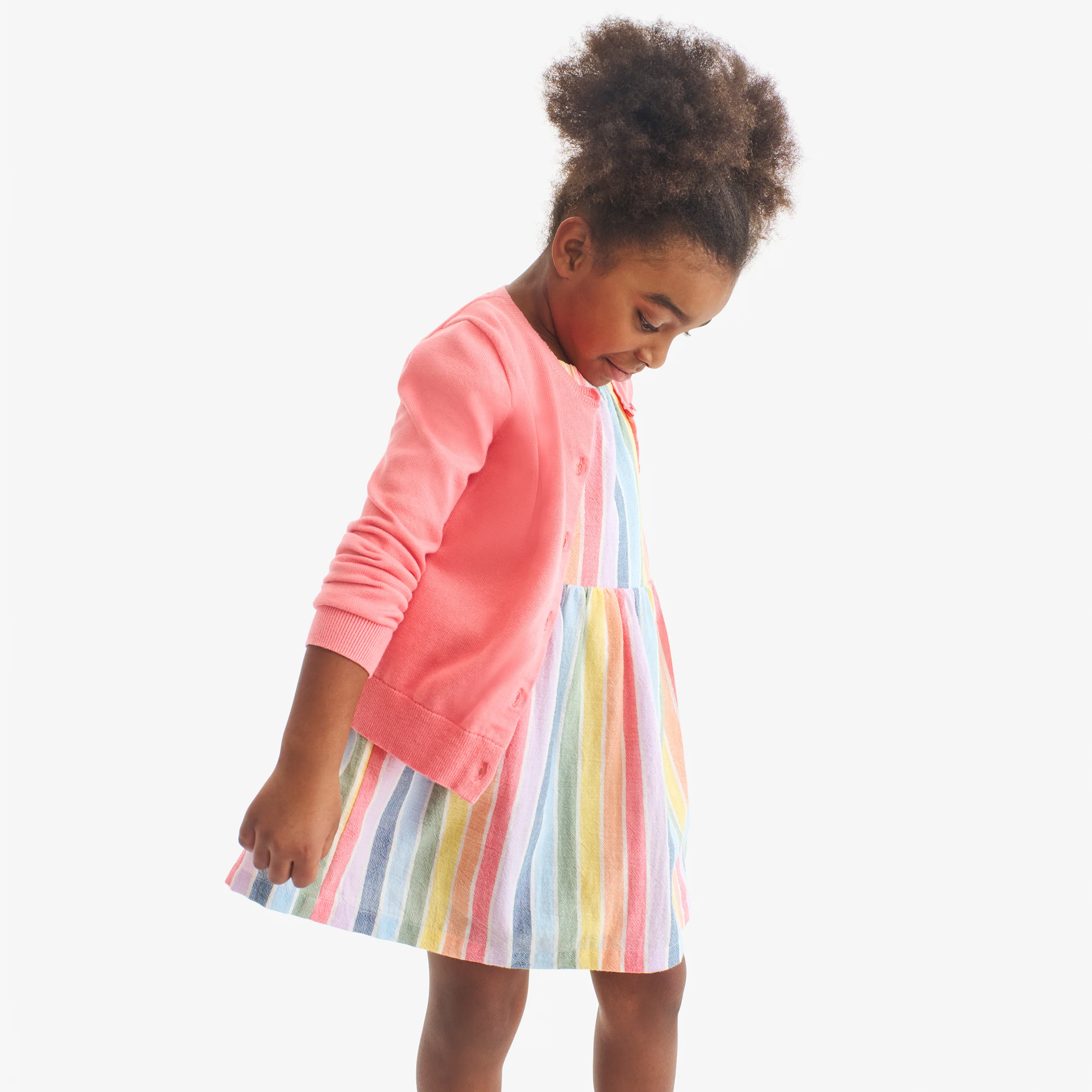 Kids cotton gauze picnic dress in rainbow stripe - Image 3