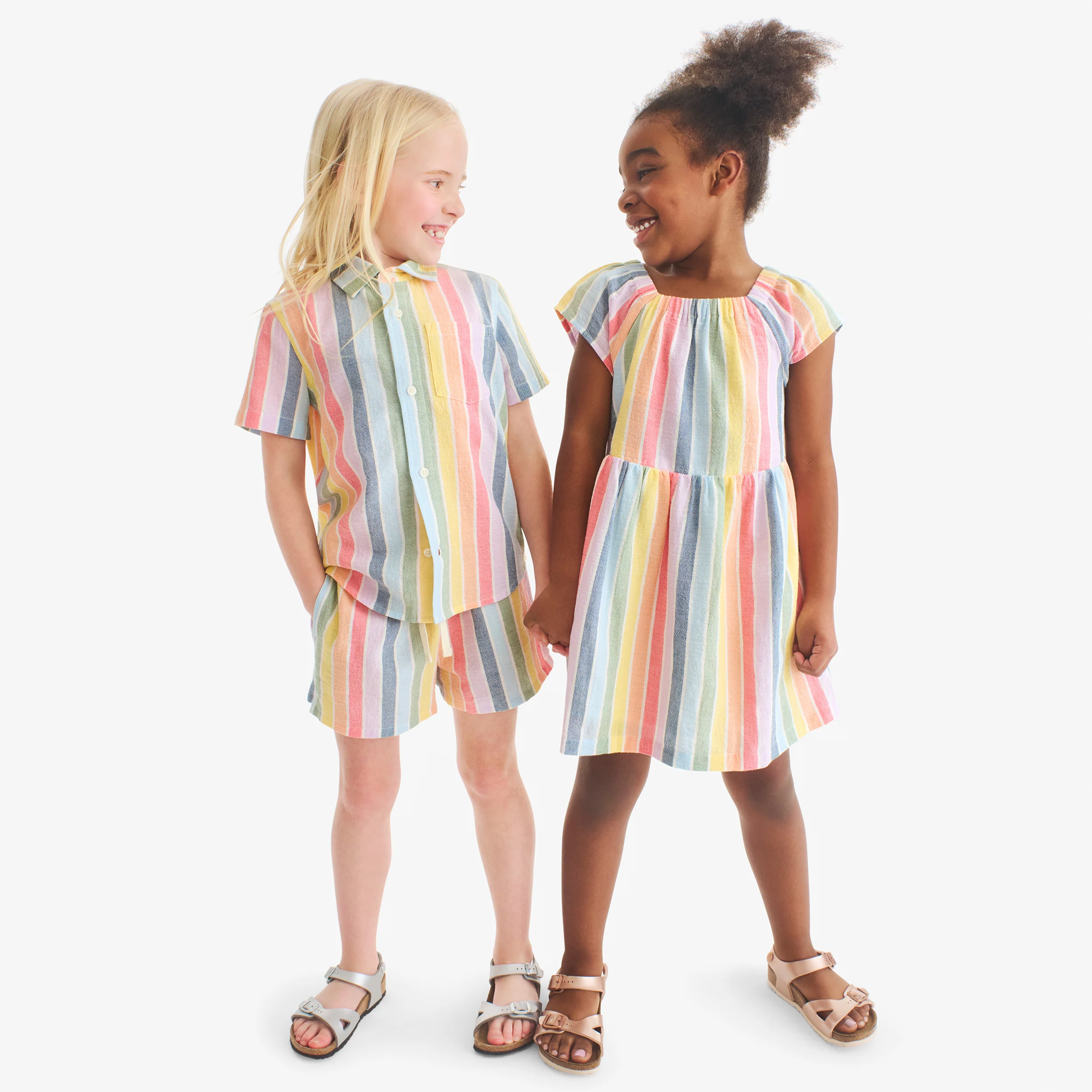 Kids cotton gauze picnic dress in rainbow stripe - Image 4