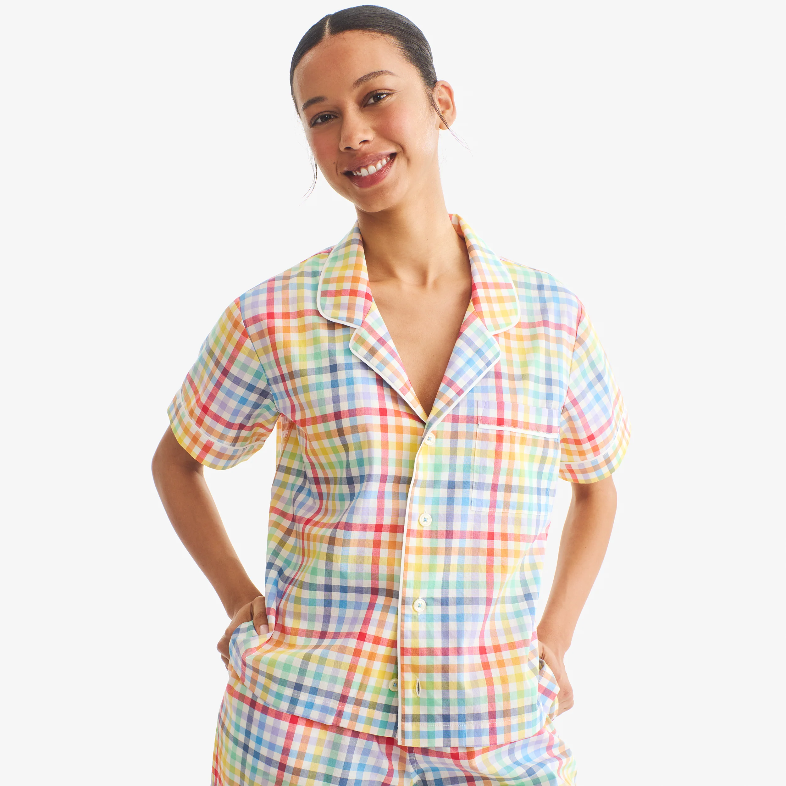 Adult PJ top in rainbow plaid (women’s fit)