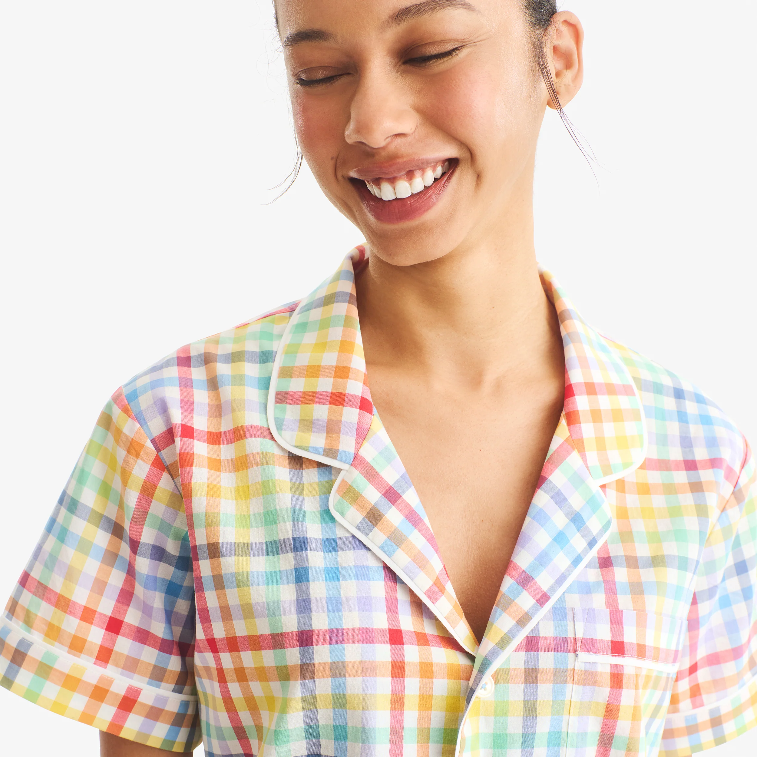 Adult PJ top in rainbow plaid (women’s fit) - Image 4