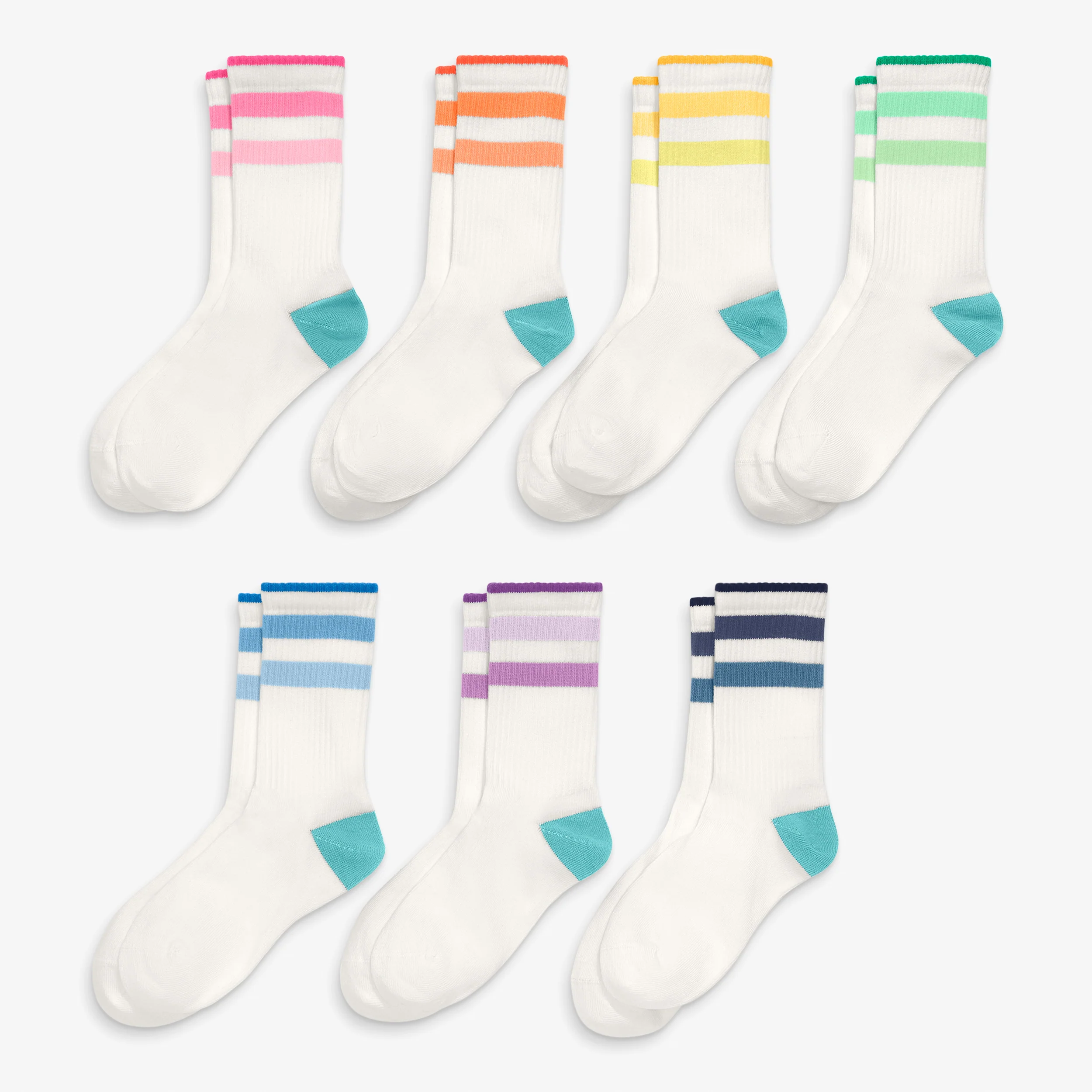 Kids rainbow ringer athletic sock 7-pack