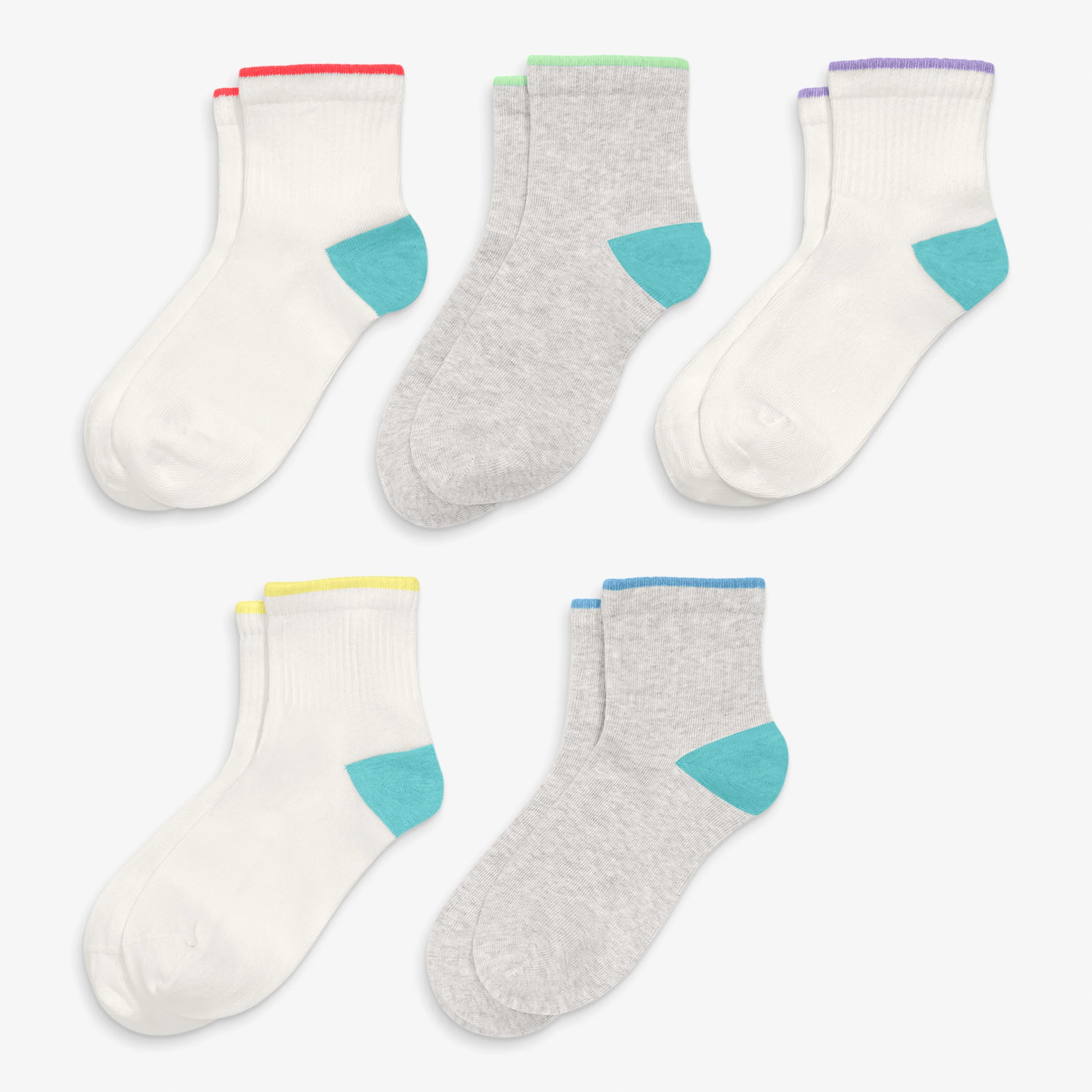 Kids rainbow quarter sock 5-pack