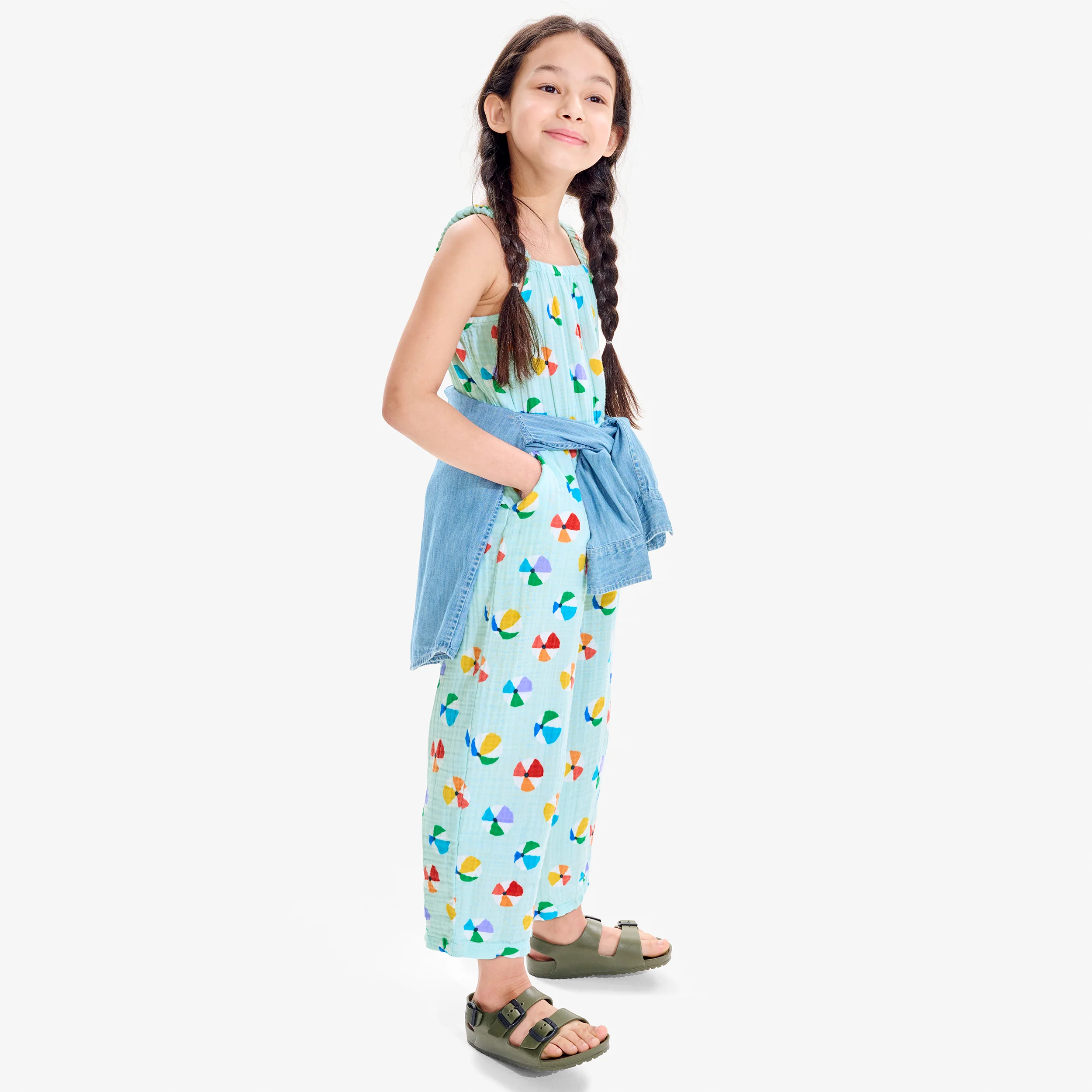 Clearance kids cotton gauze tank jumpsuit in rainbow beach balls - Image 3