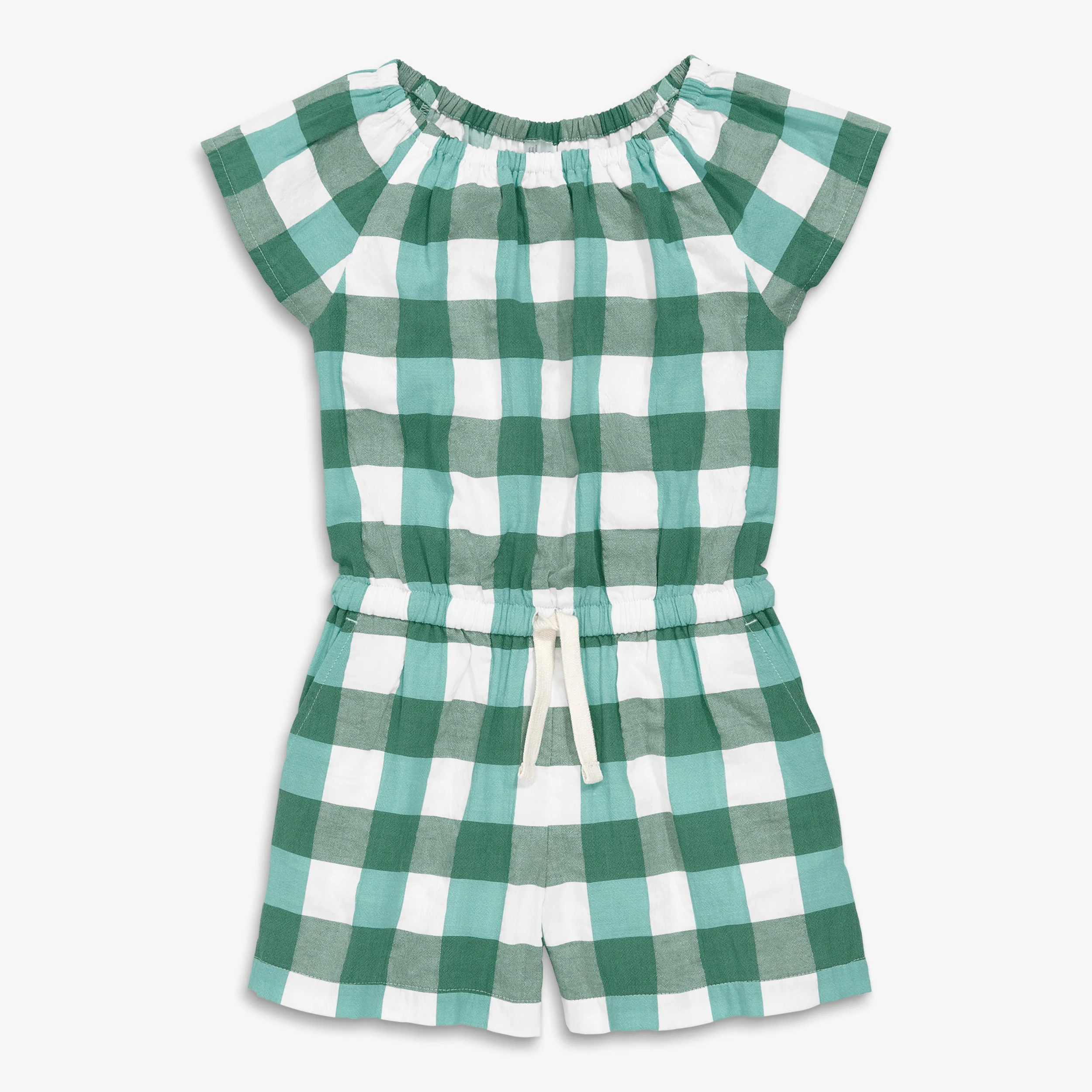 Clearance kids drawstring romper in gingham