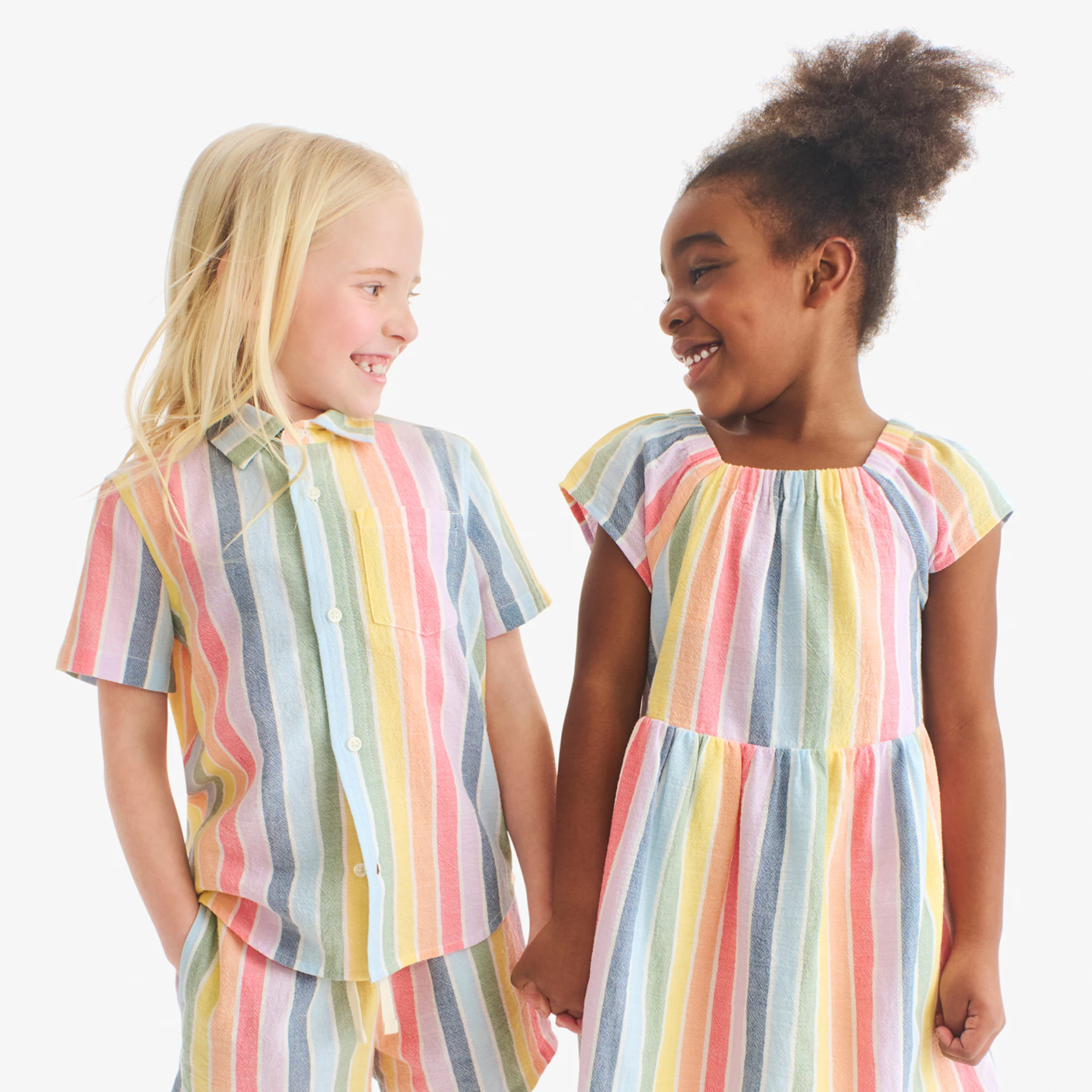 Kids cotton gauze button down in rainbow stripe - Image 2
