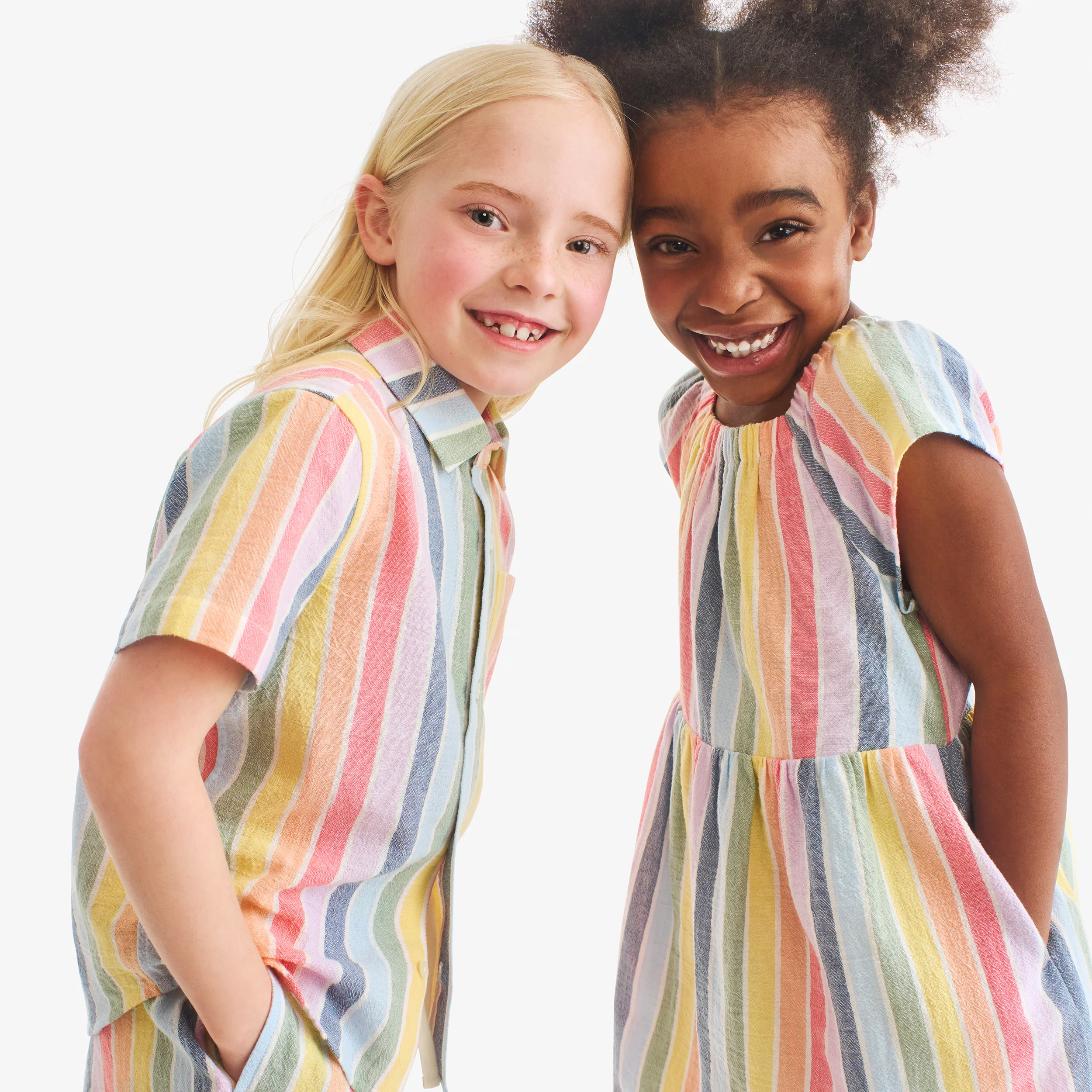 Kids cotton gauze button down in rainbow stripe - Image 3