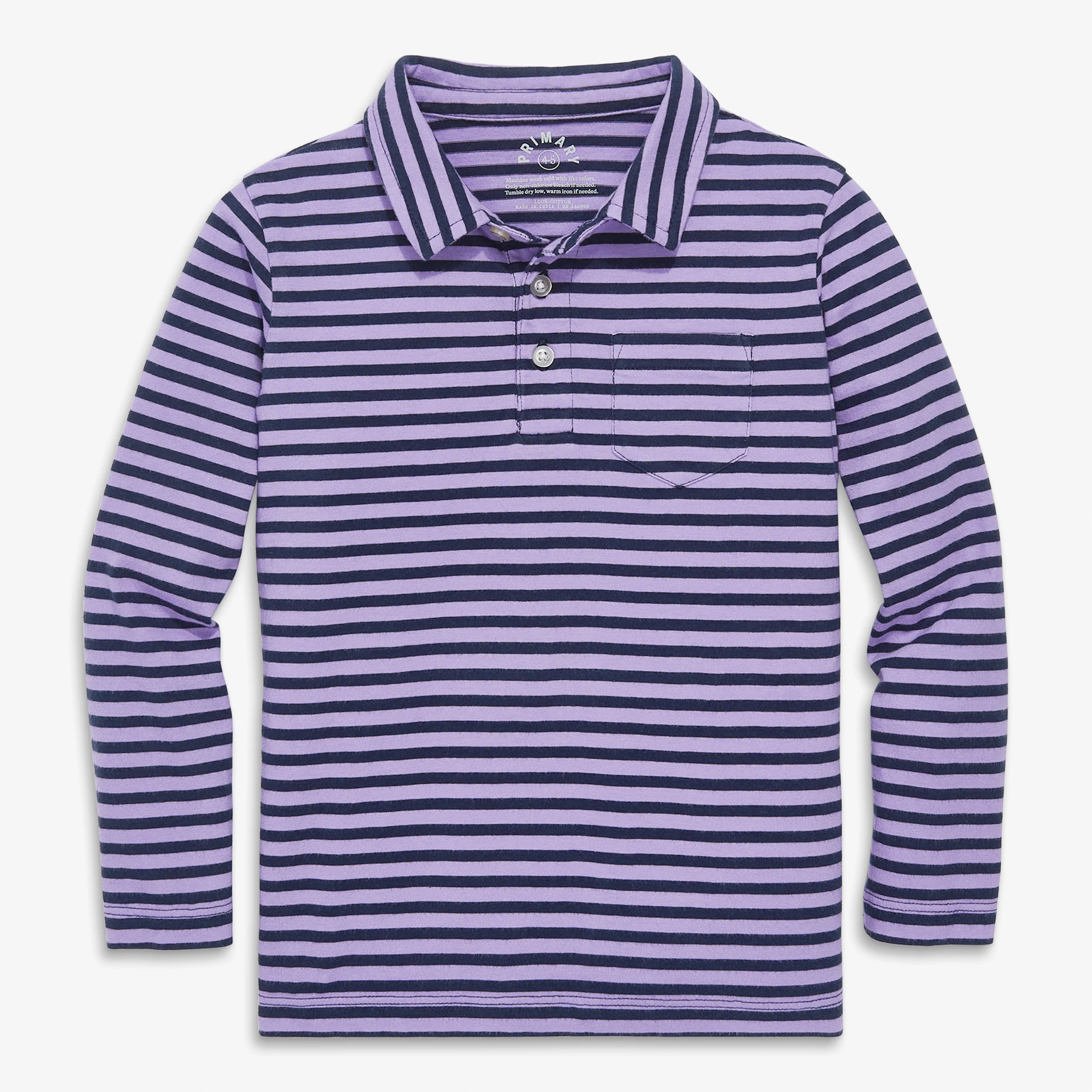 Kids long sleeve polo in stripe - Image 6