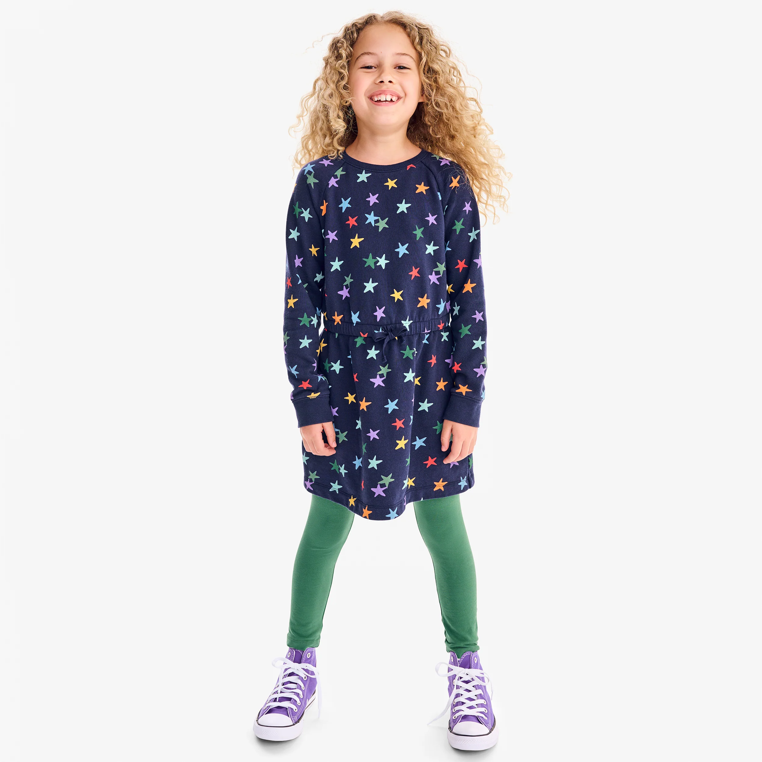 Clearance kids sweatshirt dress in rainbow confetti stars - Image 3
