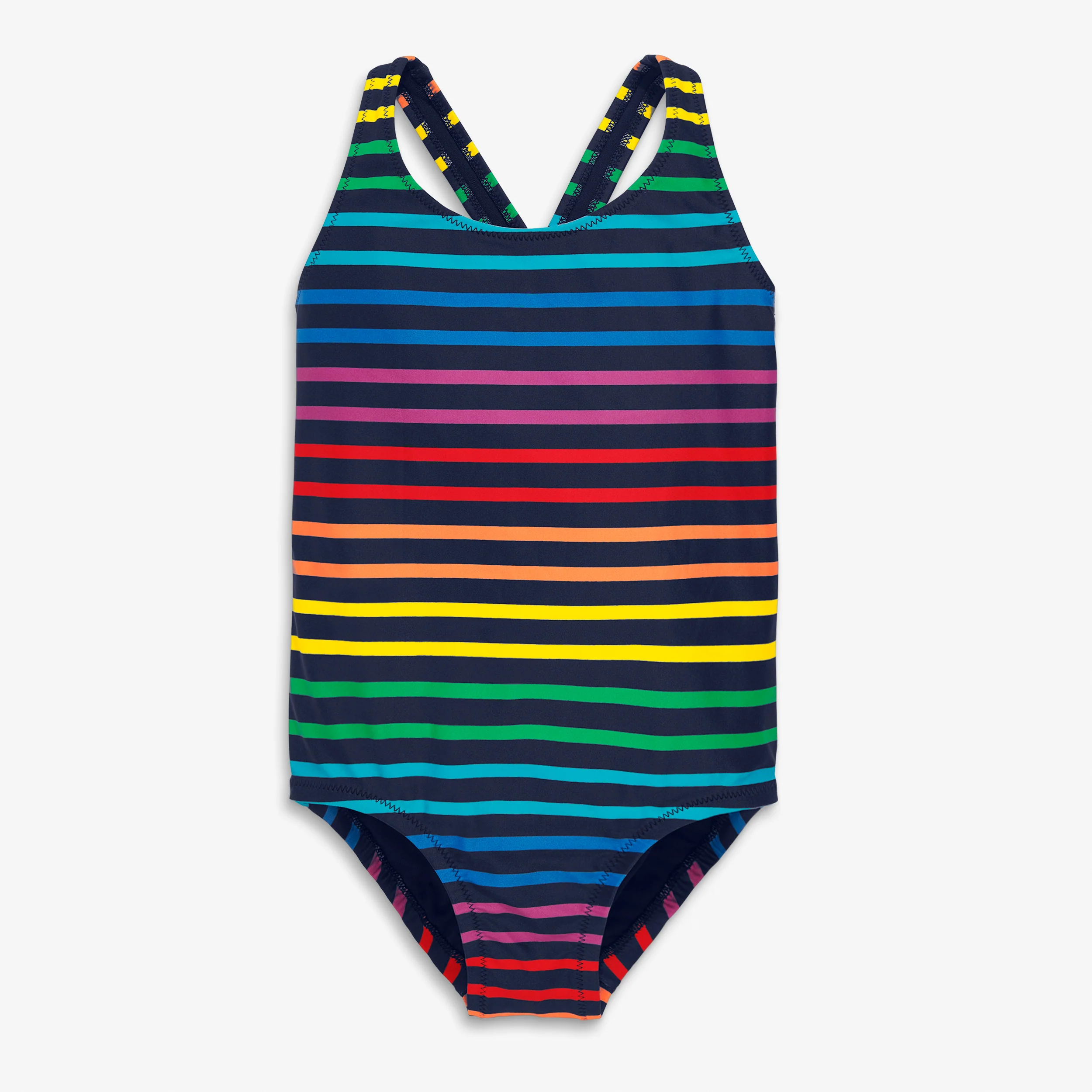 Clearance kids tank swimsuit in double rainbow stripe