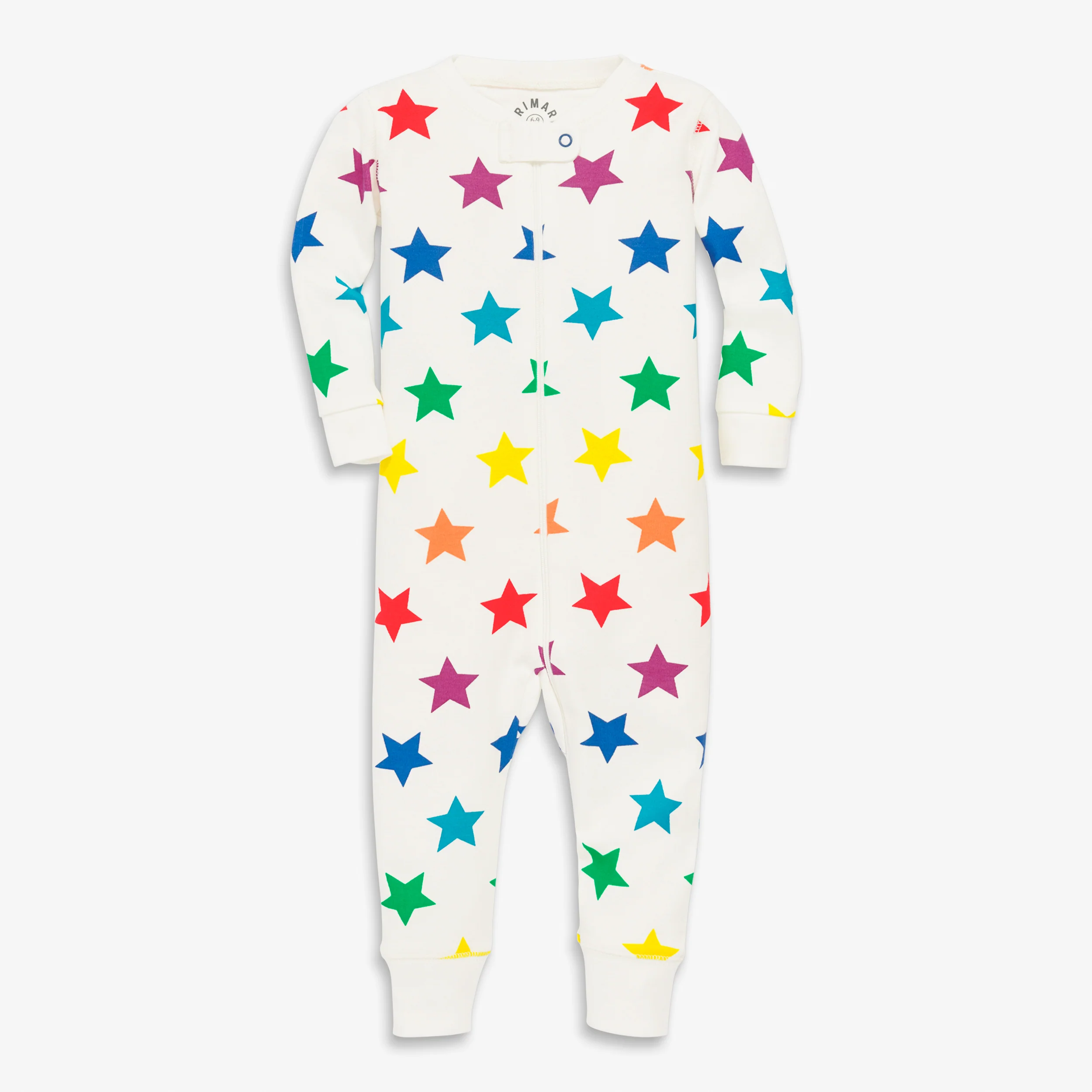 Clearance baby organic zip romper in bright rainbow stars