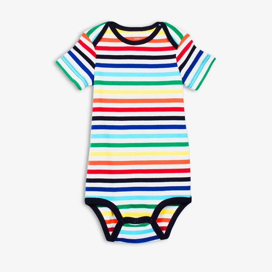 Clearance short sleeve babysuit in rainbow stripe