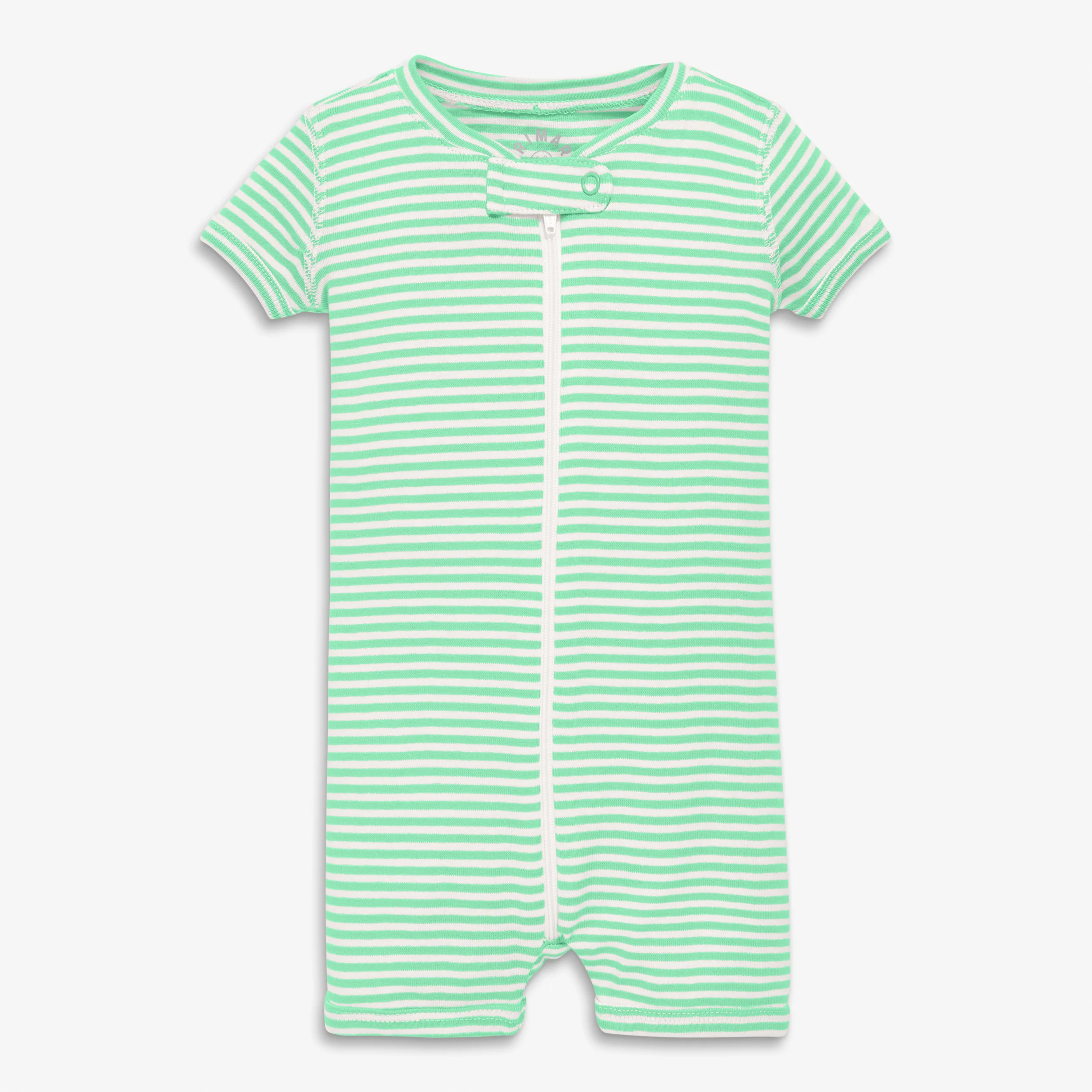 Clearance baby organic short sleeve zip romper in mini stripe - Image 2
