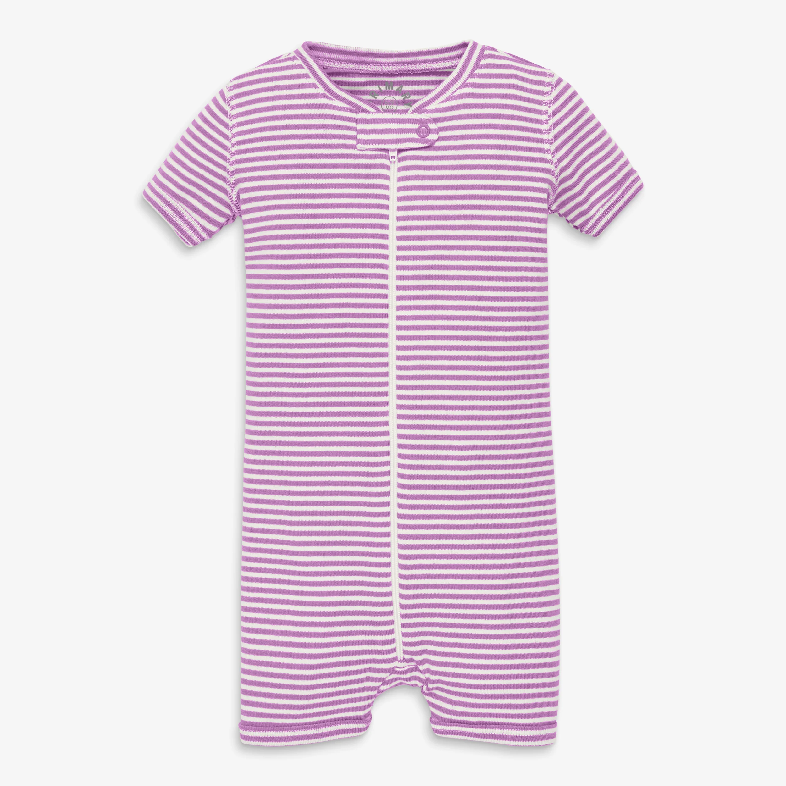 Clearance baby organic short sleeve zip romper in mini stripe - Image 4