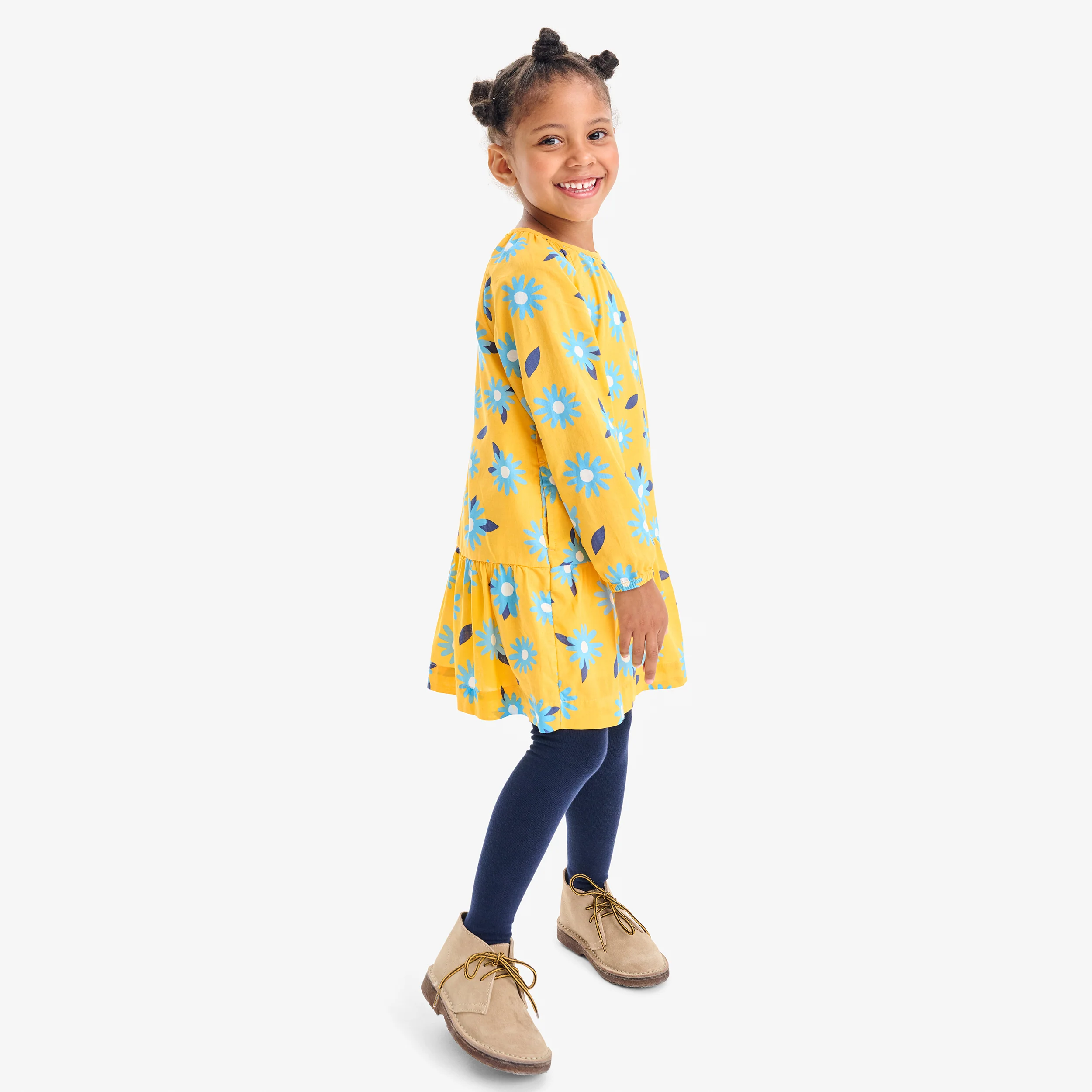 Clearance kids long sleeve swing dress in sunflowers