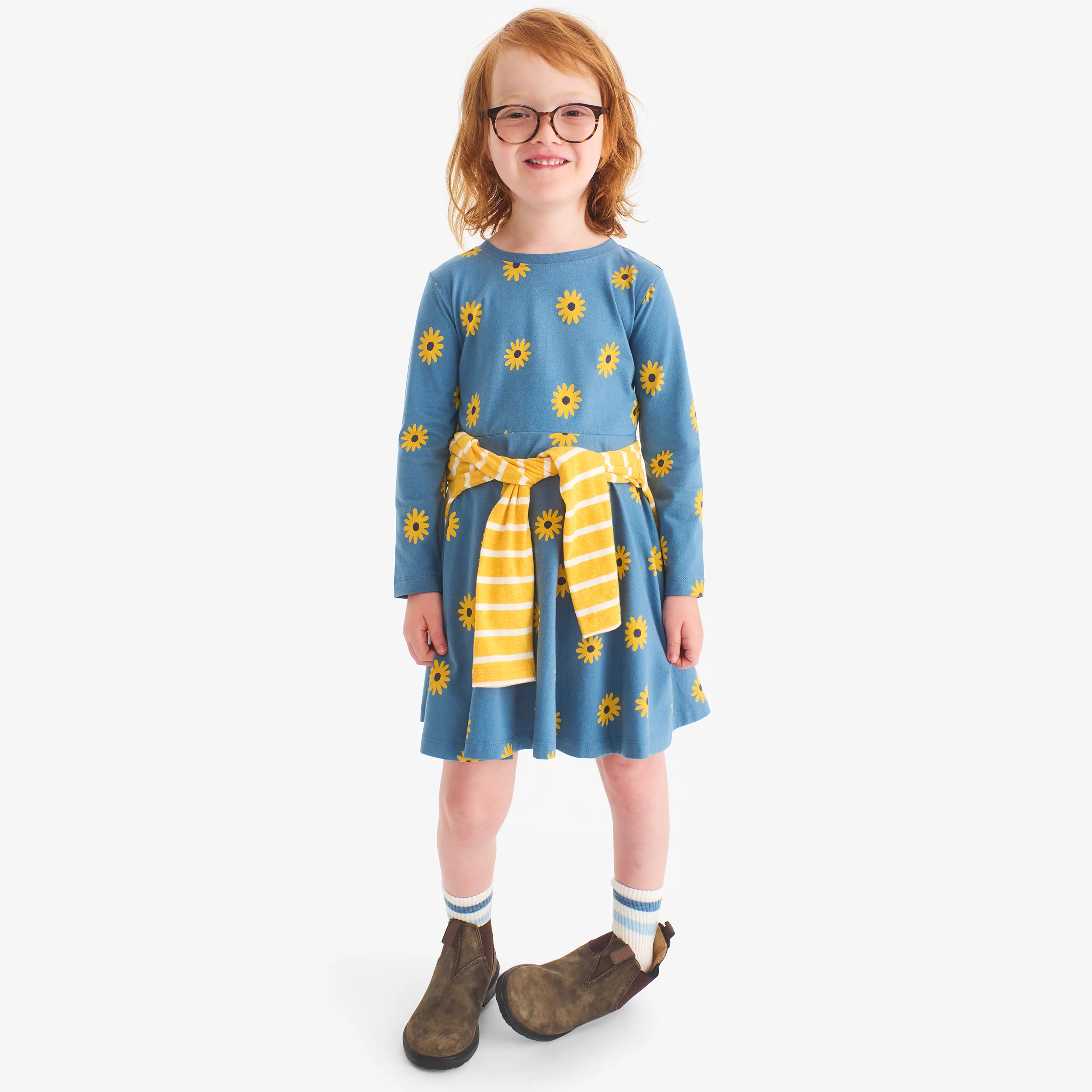 Clearance kids long sleeve twirly dress in sunflowers - Image 3